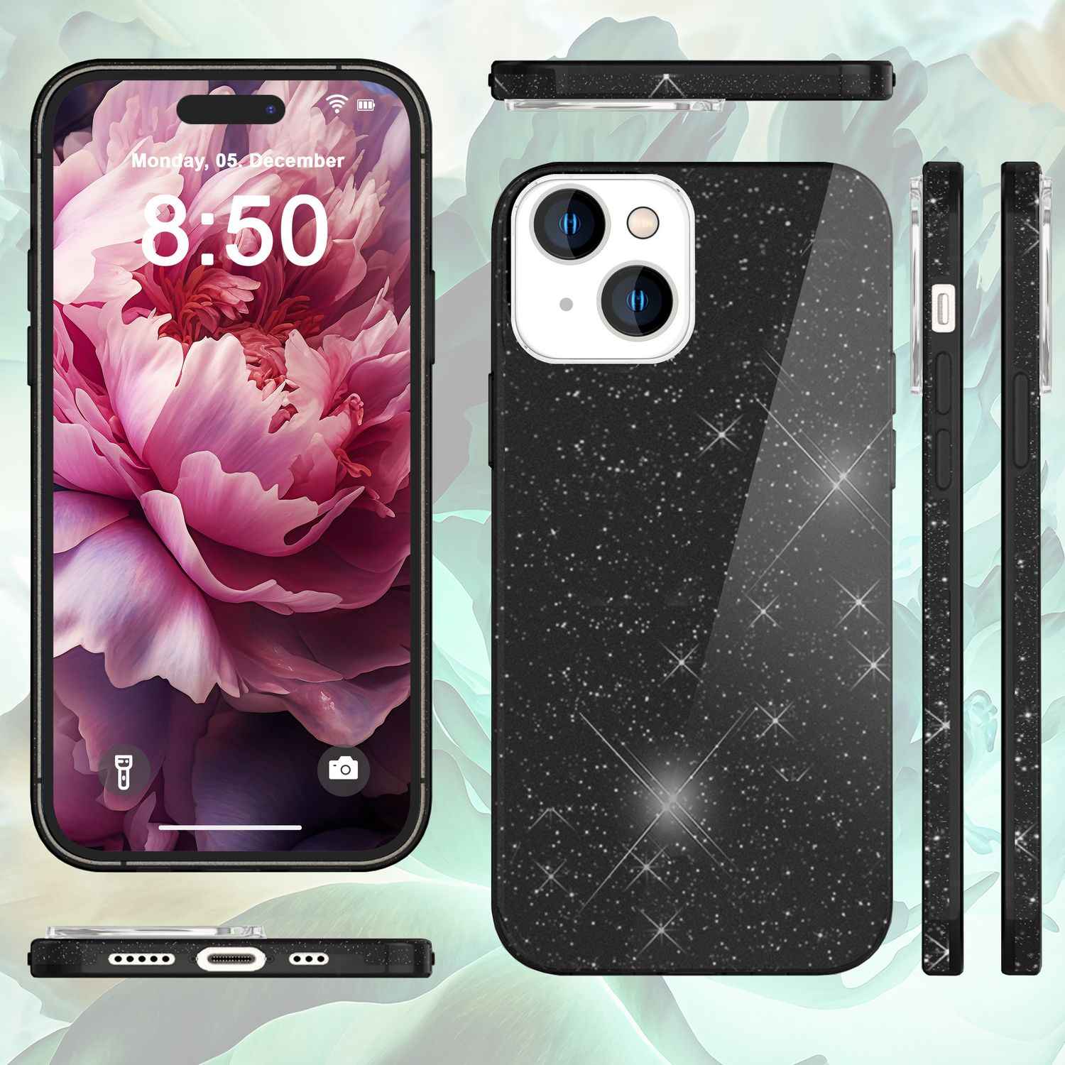 Glitzer Hülle für iPhone 15 Hybrid Bling Case Silikon Handyhülle Schutz Tasche