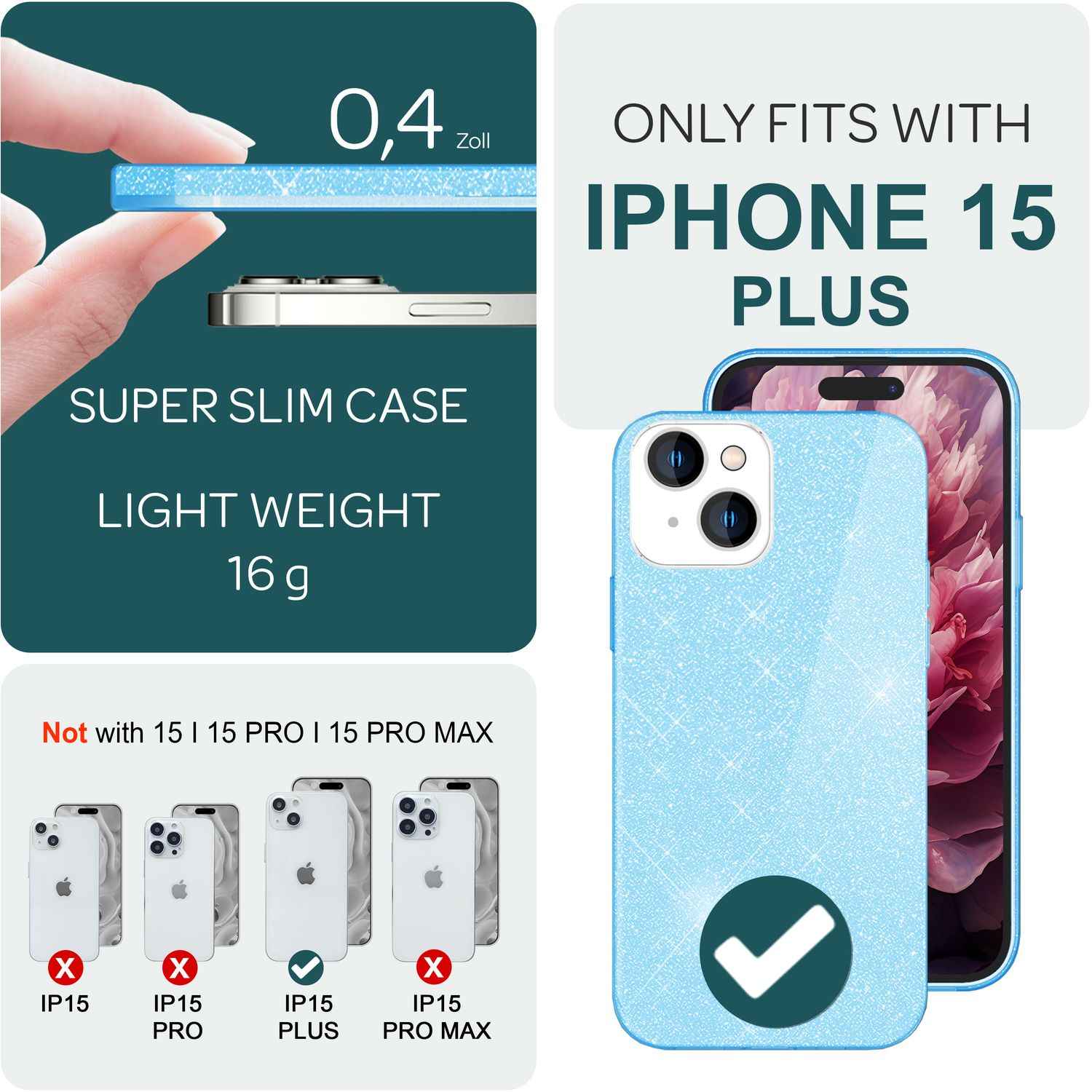 Glitzer Hülle für iPhone 15 Plus Hybrid Bling Case Silikon Handyhülle Tasche TPU