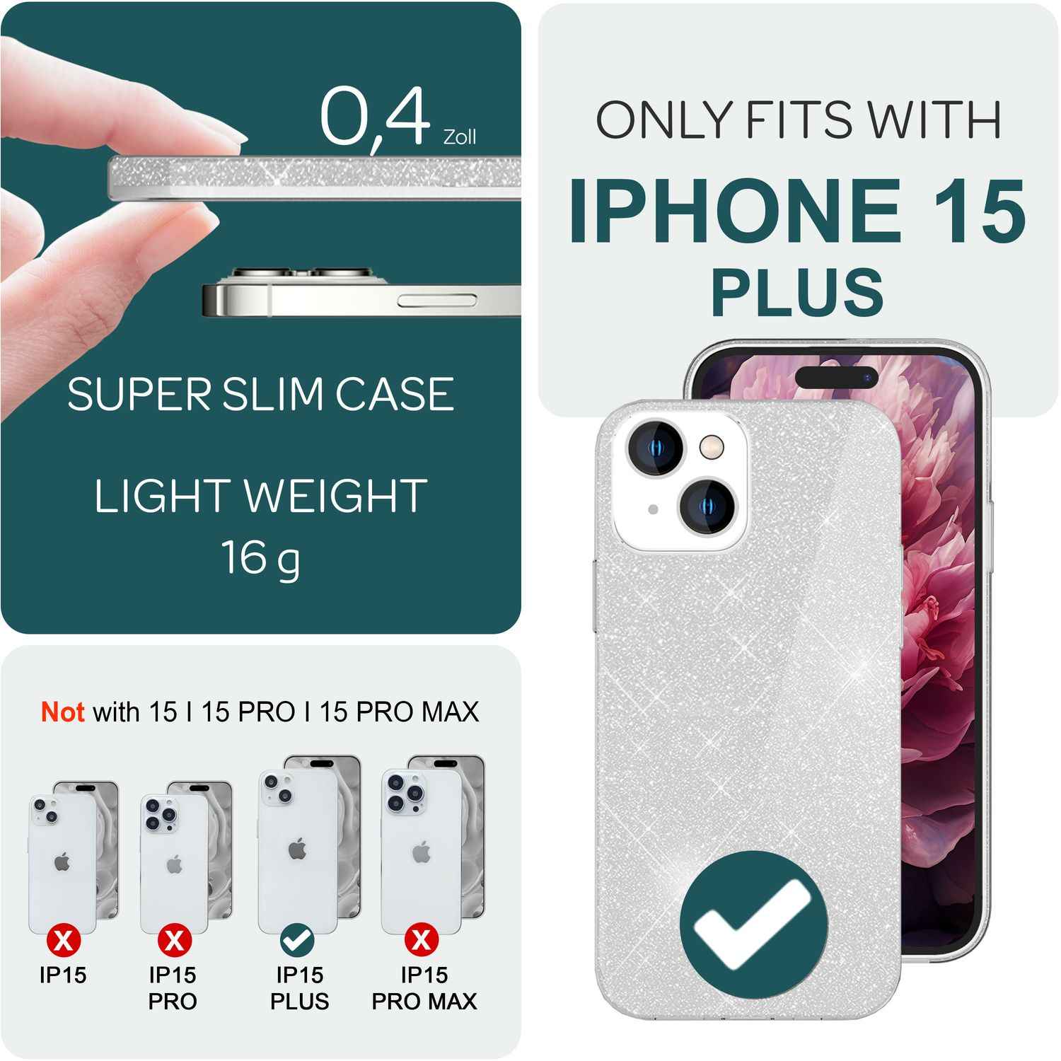 Glitzer Hülle für iPhone 15 Plus Hybrid Bling Case Silikon Handyhülle Tasche TPU