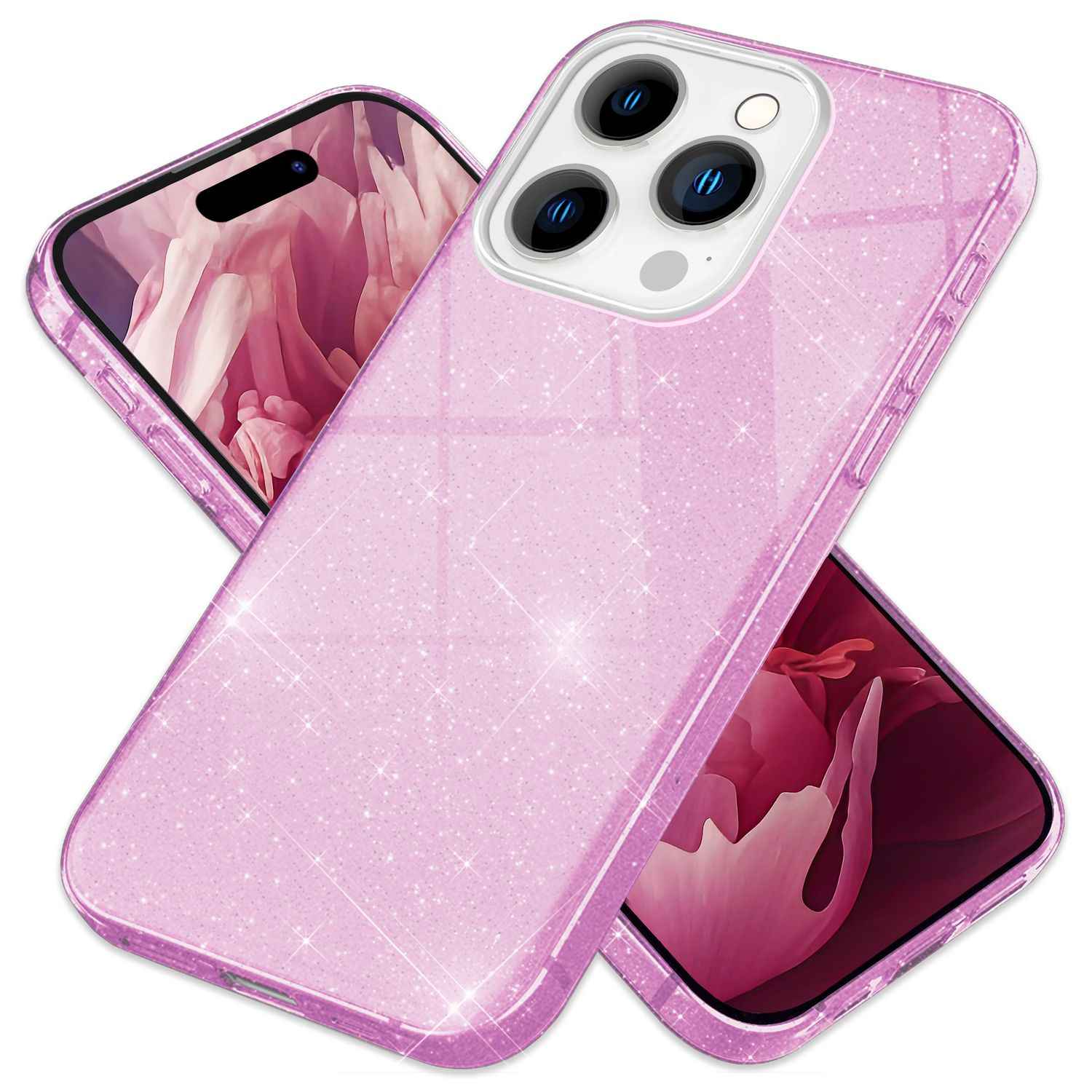 Glitzer Hülle für iPhone 15 Pro Hybrid Bling Case Silikon Handyhülle Schutz Etui