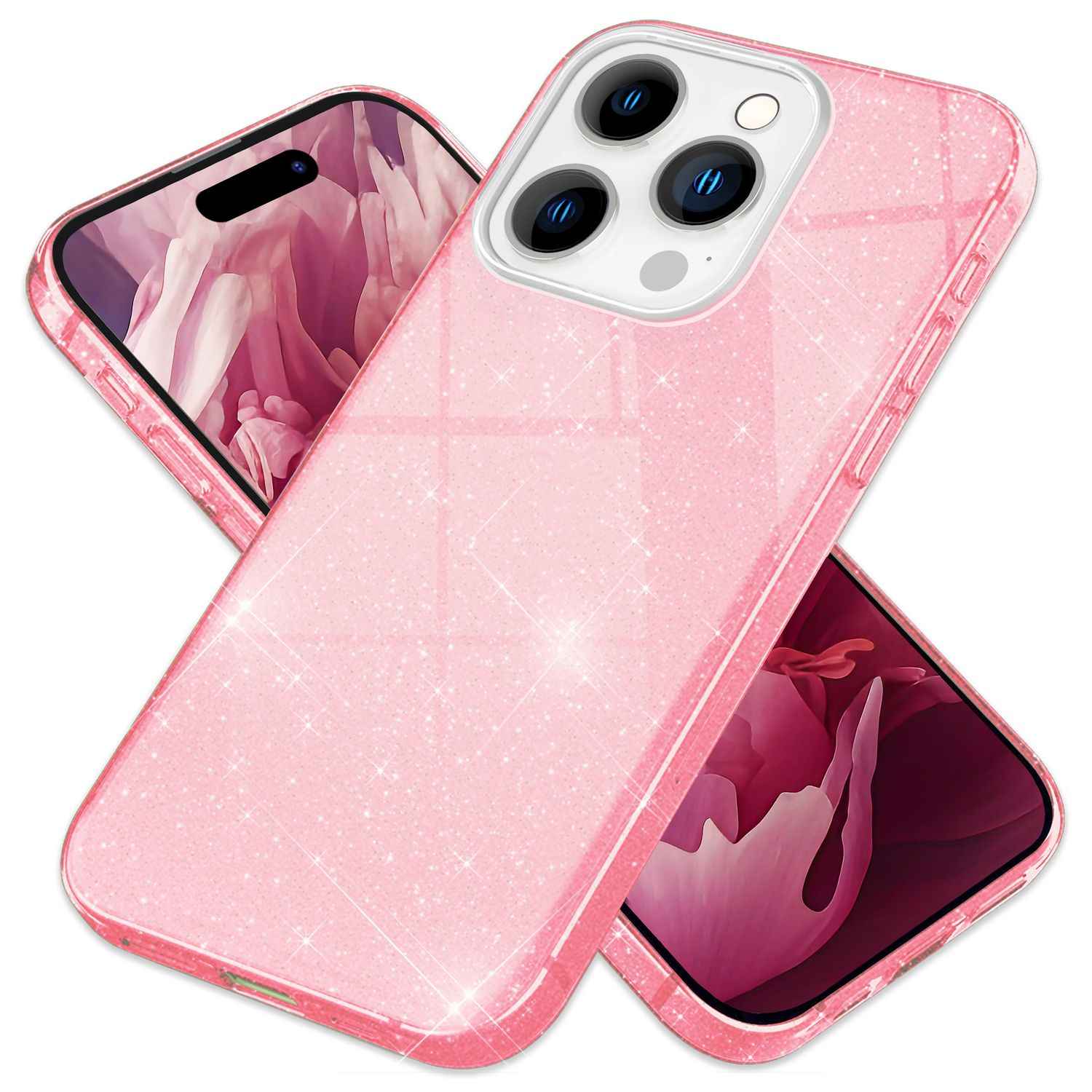 Glitzer Hülle für iPhone 15 Pro Hybrid Bling Case Silikon Handyhülle Schutz Etui
