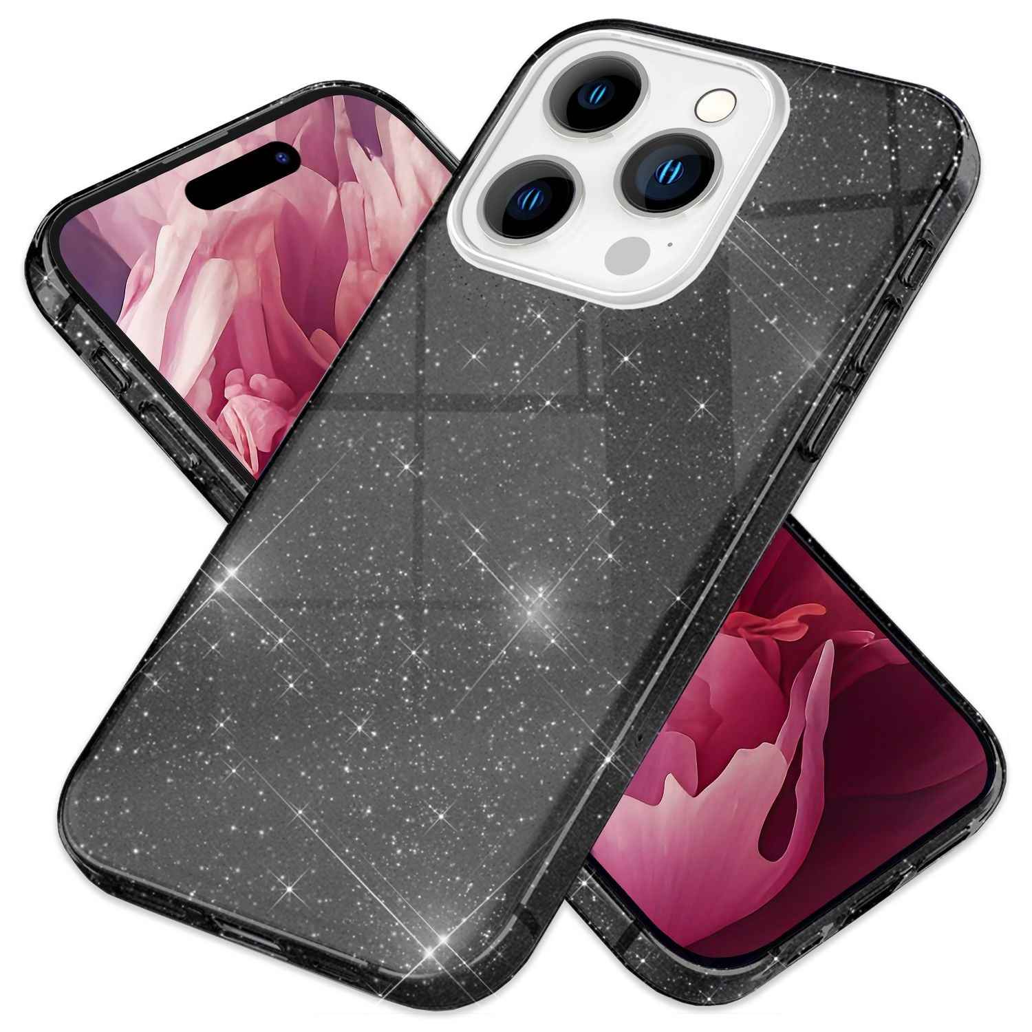 Glitzer Hülle für iPhone 15 Pro Hybrid Bling Case Silikon Handyhülle Schutz Etui