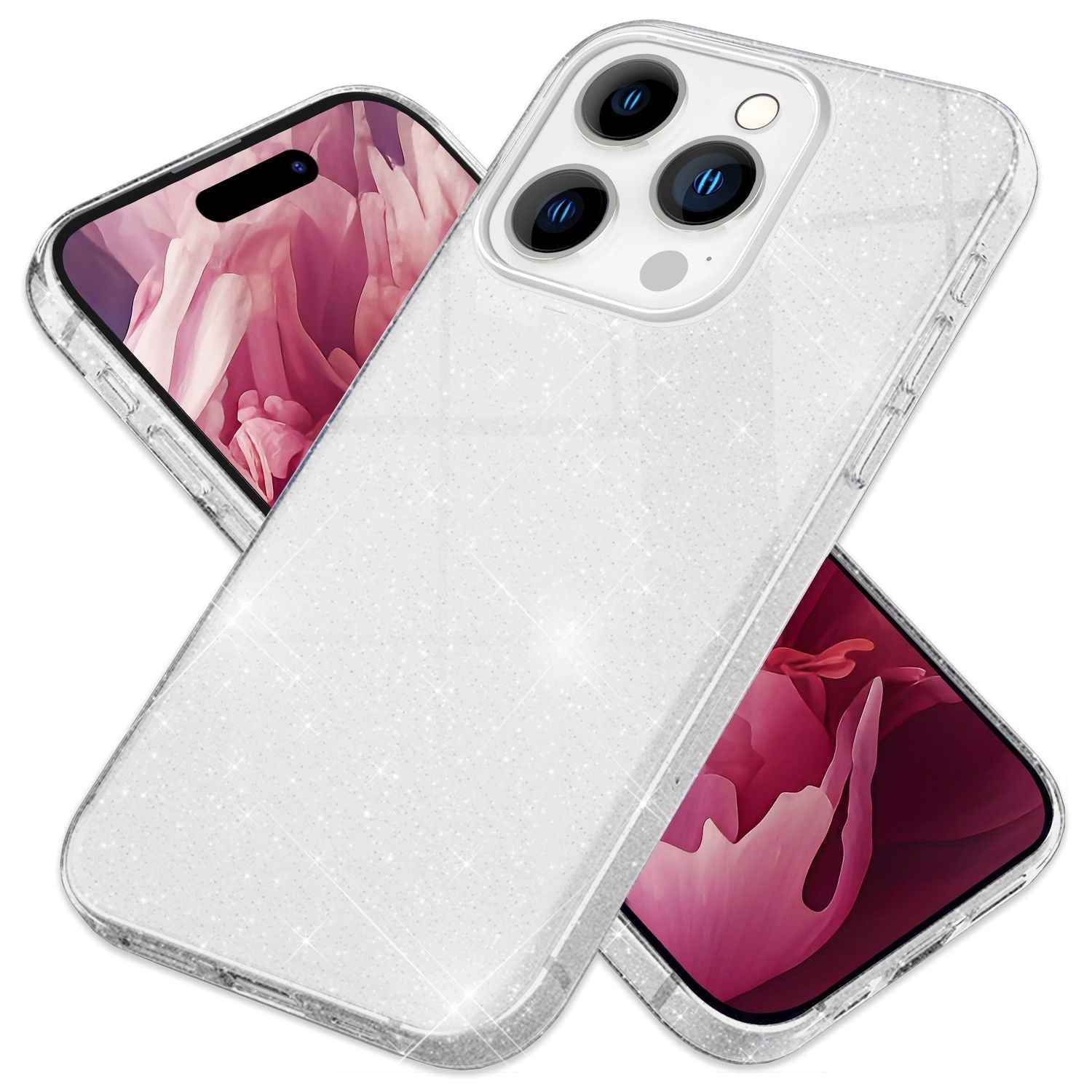 Glitzer Hülle für iPhone 15 Pro Hybrid Bling Case Silikon Handyhülle Schutz Etui
