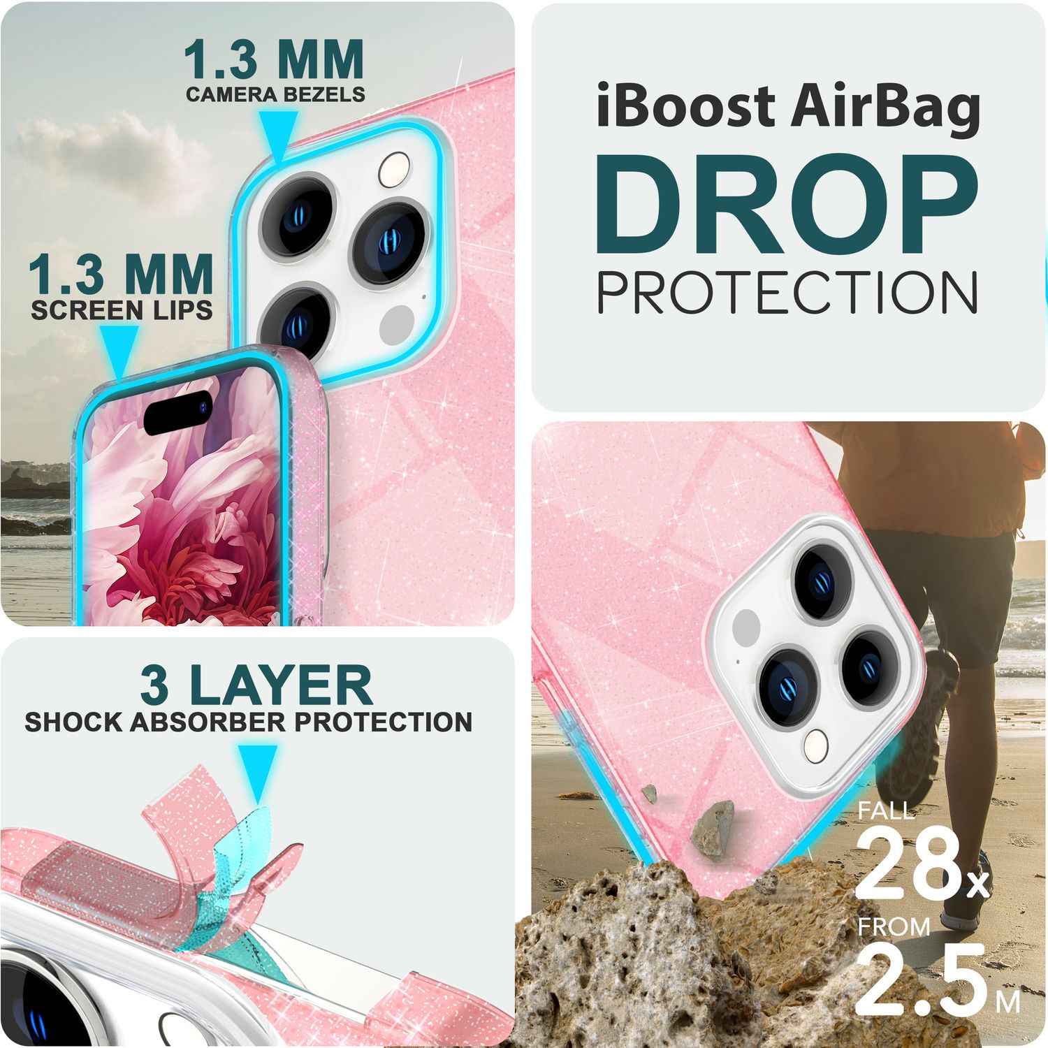 Glitzer Hülle für iPhone 15 Pro Hybrid Bling Case Silikon Handyhülle Schutz Etui