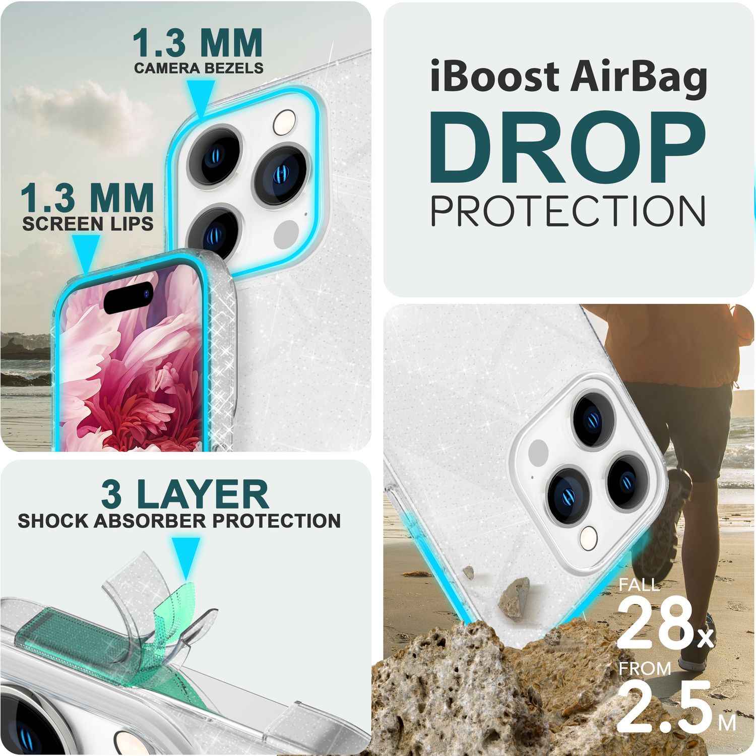 Glitzer Hülle für iPhone 15 Pro Hybrid Bling Case Silikon Handyhülle Schutz Etui