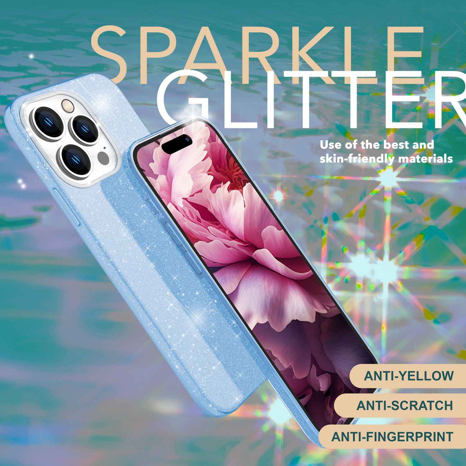 Glitzer Hülle für iPhone 15 Pro Hybrid Bling Case Silikon Handyhülle Schutz Etui
