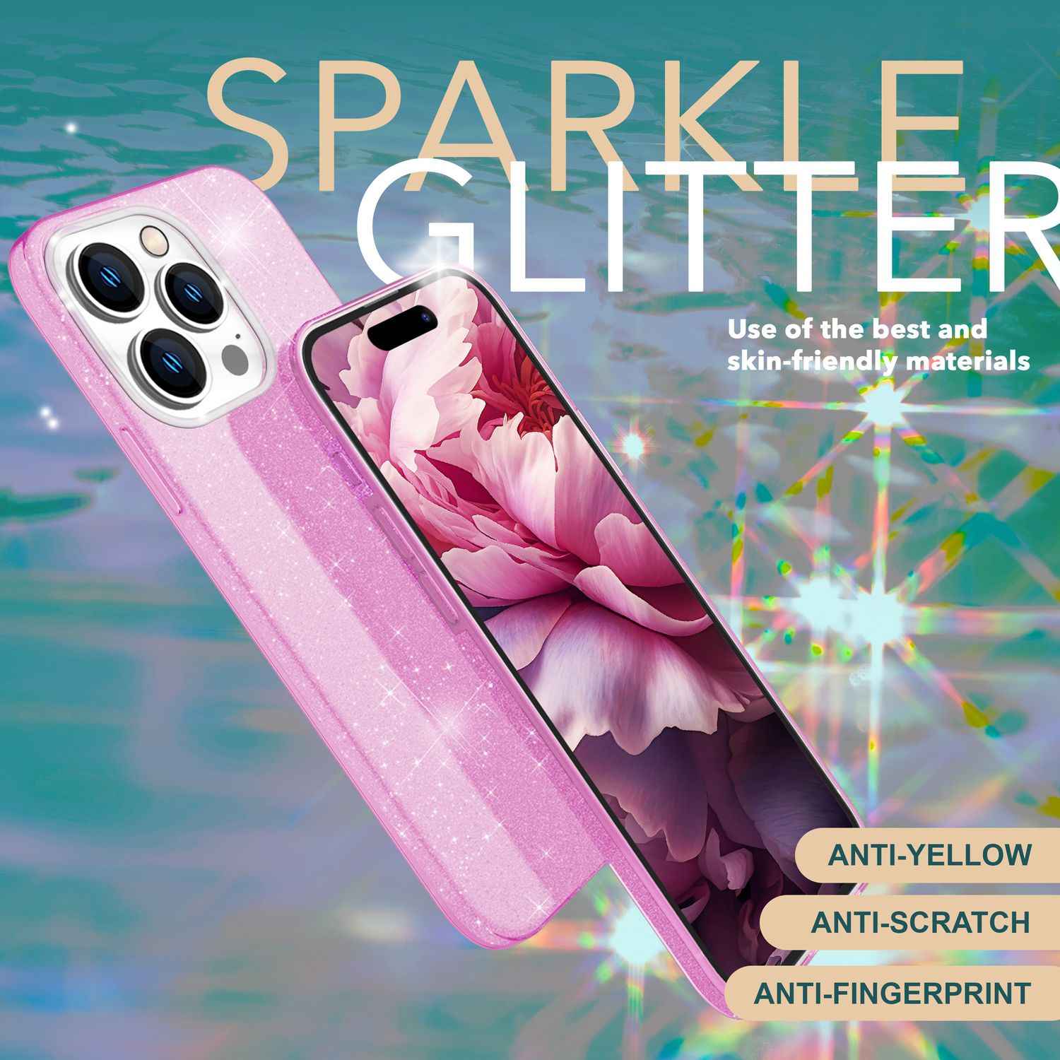 Glitzer Hülle für iPhone 15 Pro Hybrid Bling Case Silikon Handyhülle Schutz Etui