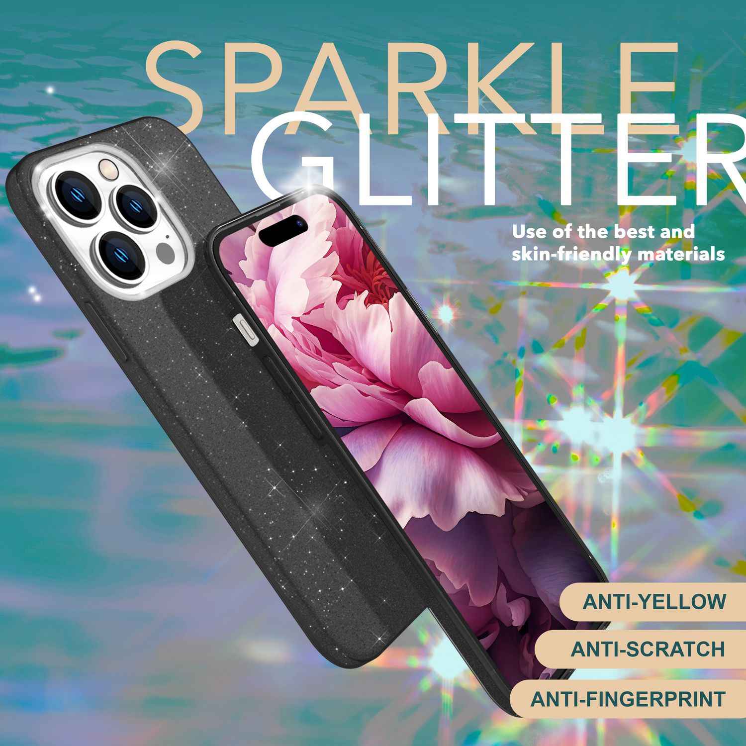 Glitzer Hülle für iPhone 15 Pro Hybrid Bling Case Silikon Handyhülle Schutz Etui