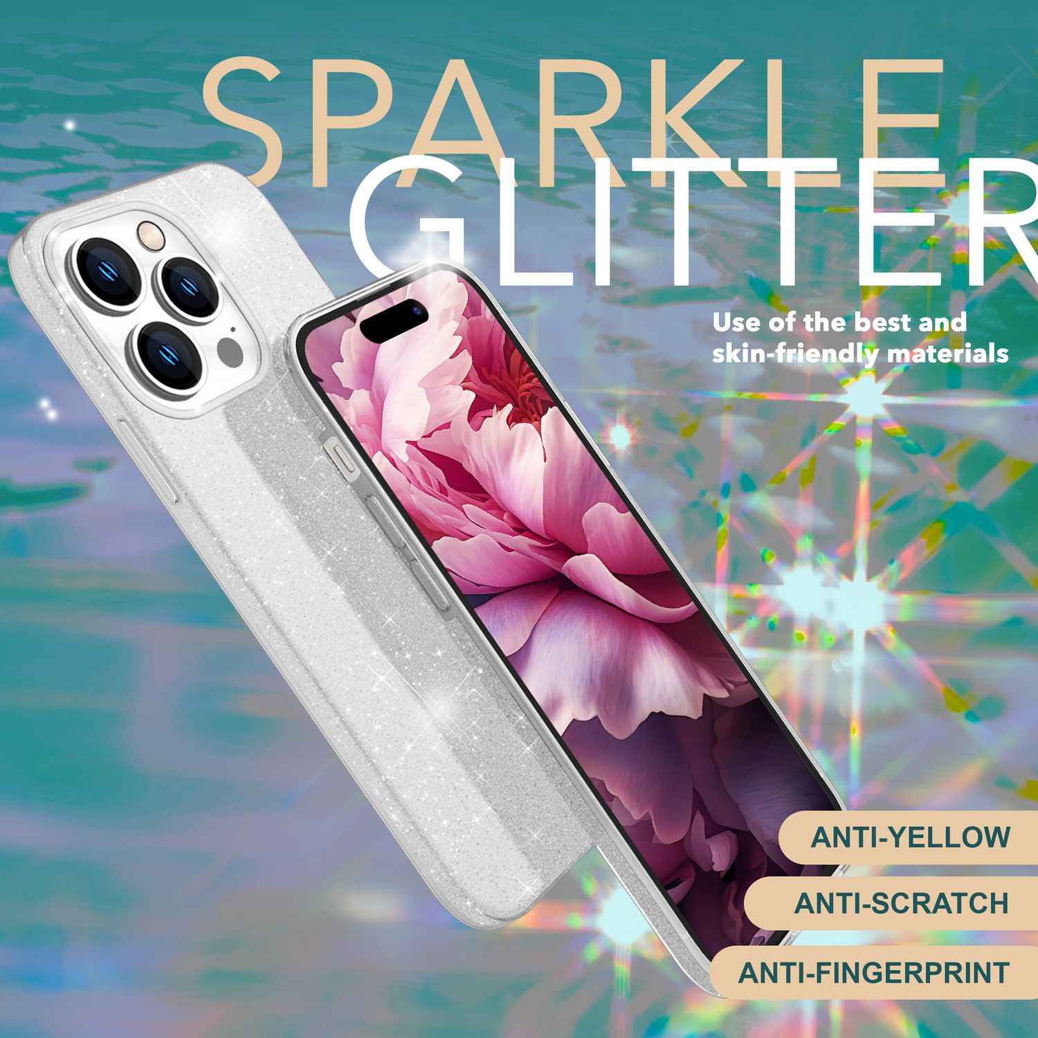 Glitzer Hülle für iPhone 15 Pro Hybrid Bling Case Silikon Handyhülle Schutz Etui