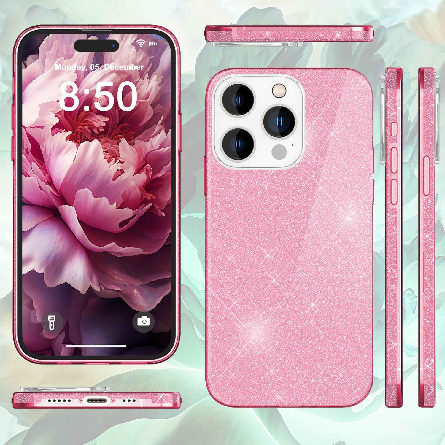 Glitzer Hülle für iPhone 15 Pro Hybrid Bling Case Silikon Handyhülle Schutz Etui