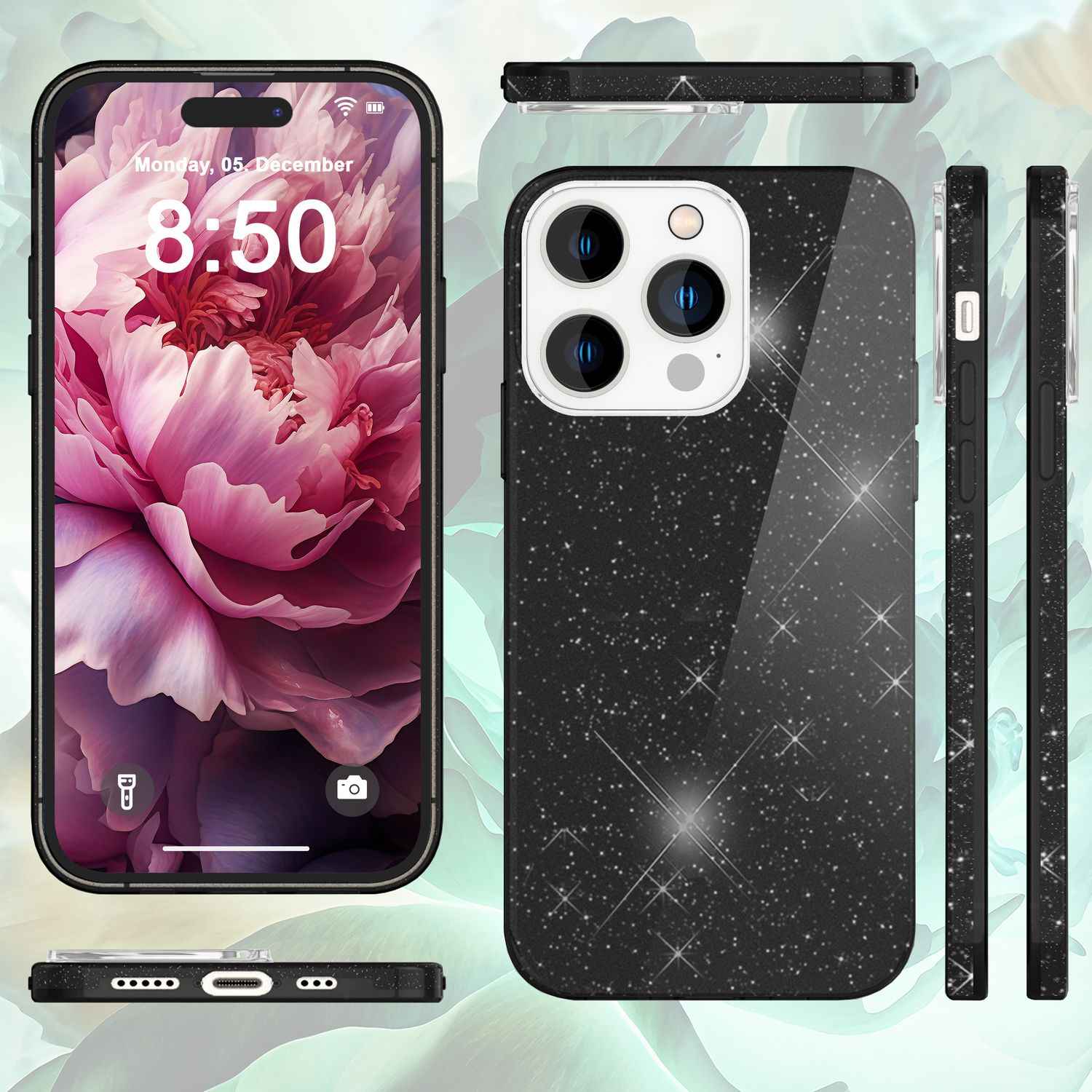 Glitzer Hülle für iPhone 15 Pro Hybrid Bling Case Silikon Handyhülle Schutz Etui