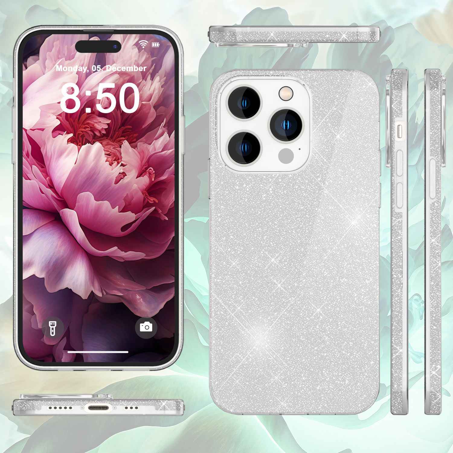 Glitzer Hülle für iPhone 15 Pro Hybrid Bling Case Silikon Handyhülle Schutz Etui
