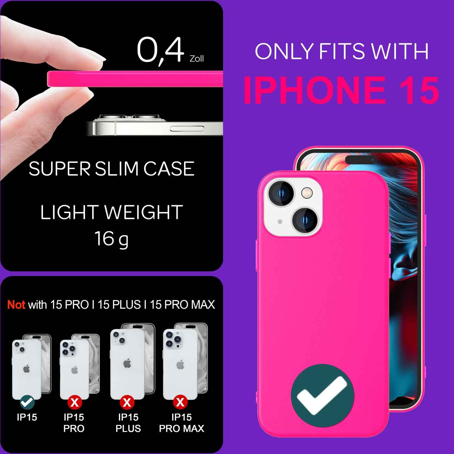 NALIA Neon Cover für iPhone 15 Hülle, Bunte Silikonhülle Intensive Farbe, Samtig Weich Gummierte Handyhülle, Soft Case