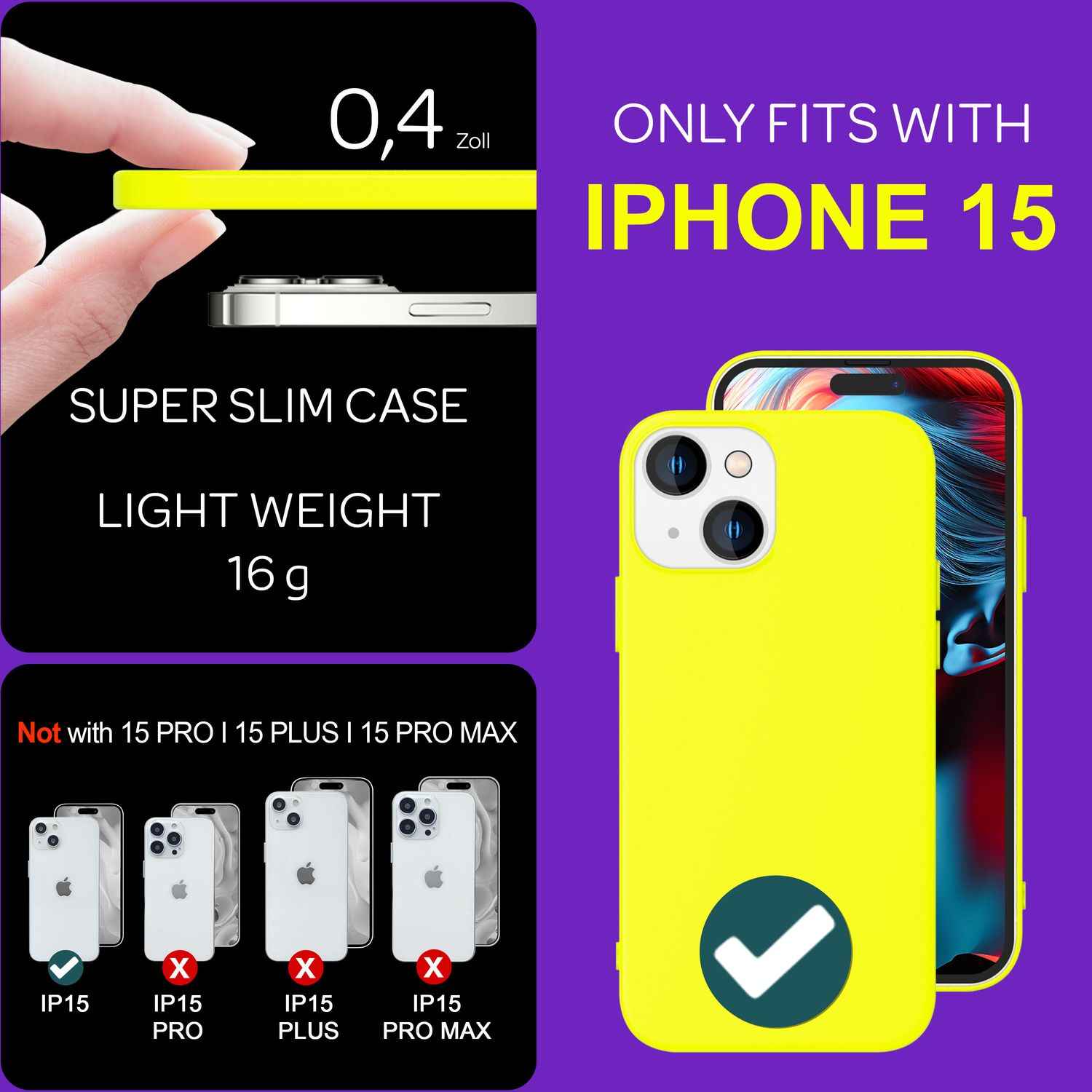 NALIA Neon Cover für iPhone 15 Hülle, Bunte Silikonhülle Intensive Farbe, Samtig Weich Gummierte Handyhülle, Soft Case