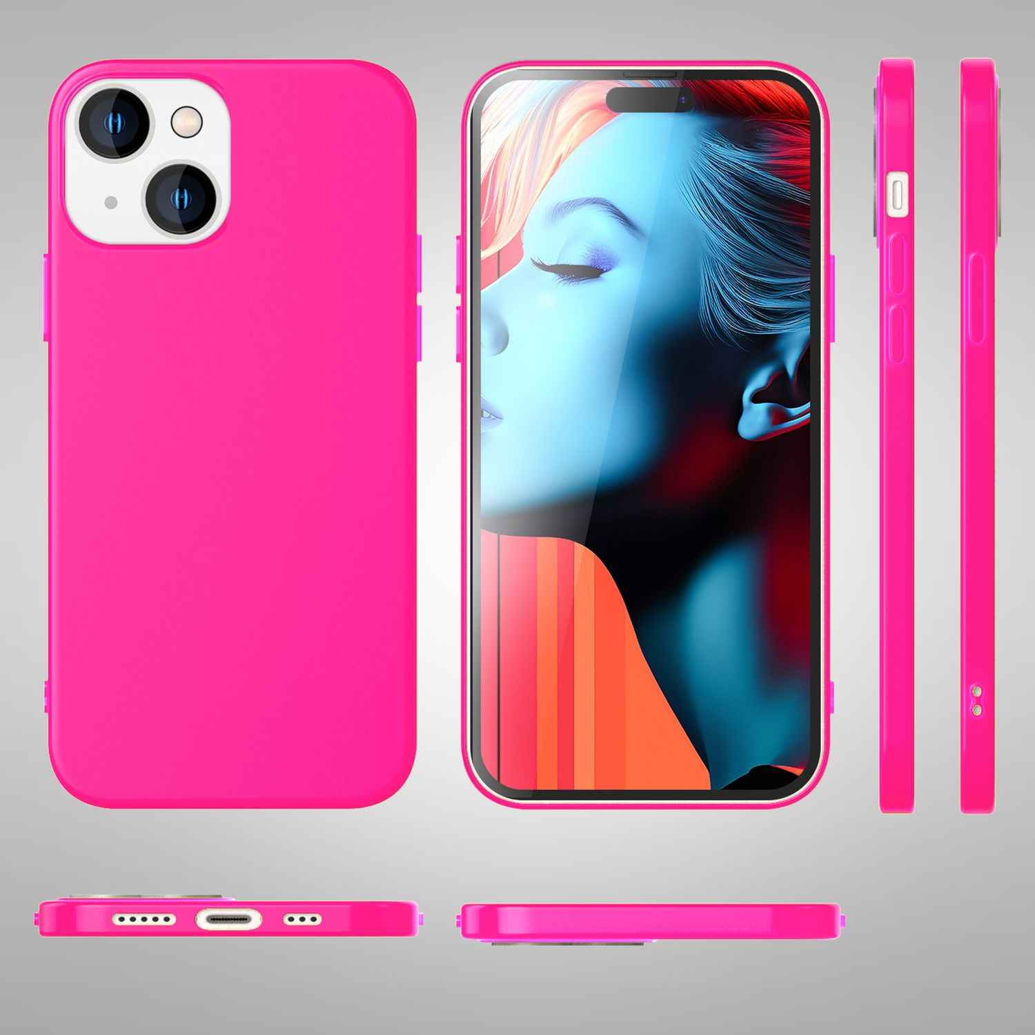 NALIA Neon Cover für iPhone 15 Hülle, Bunte Silikonhülle Intensive Farbe, Samtig Weich Gummierte Handyhülle, Soft Case