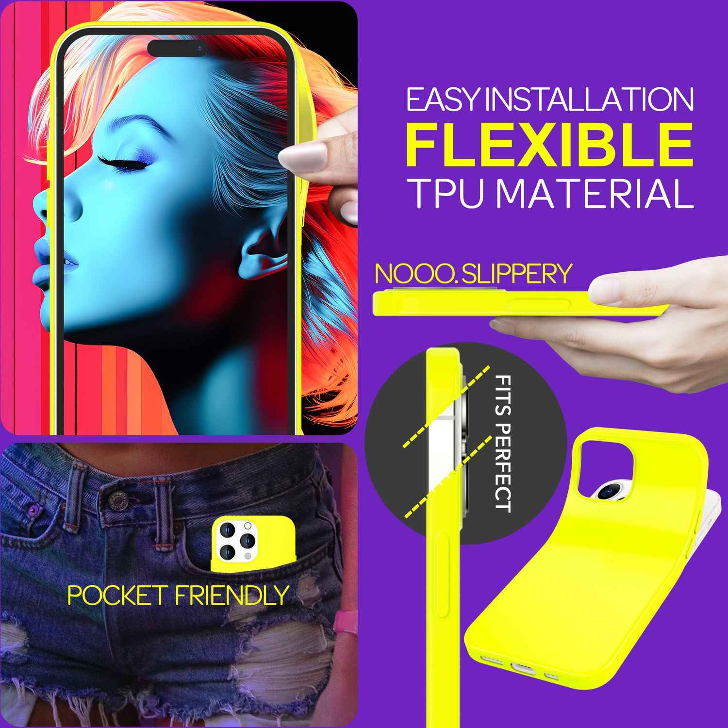 Hülle Neon für iPhone 15 Pro Silikon Schutzhülle Bunt Slim Case Handyhülle Cover