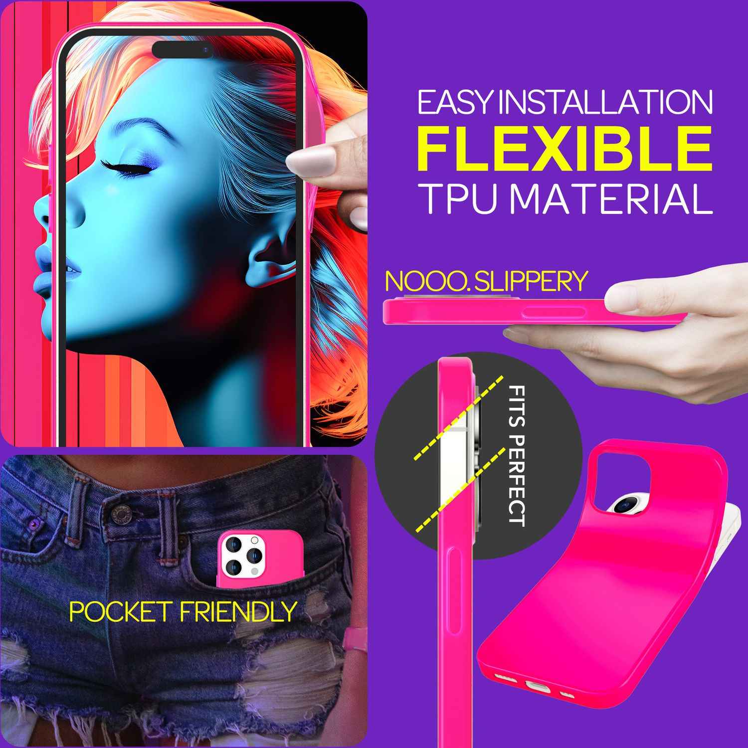 Hülle Neon für iPhone 15 Pro Max Silikon Schutzhülle Bunt Case Handyhülle Cover