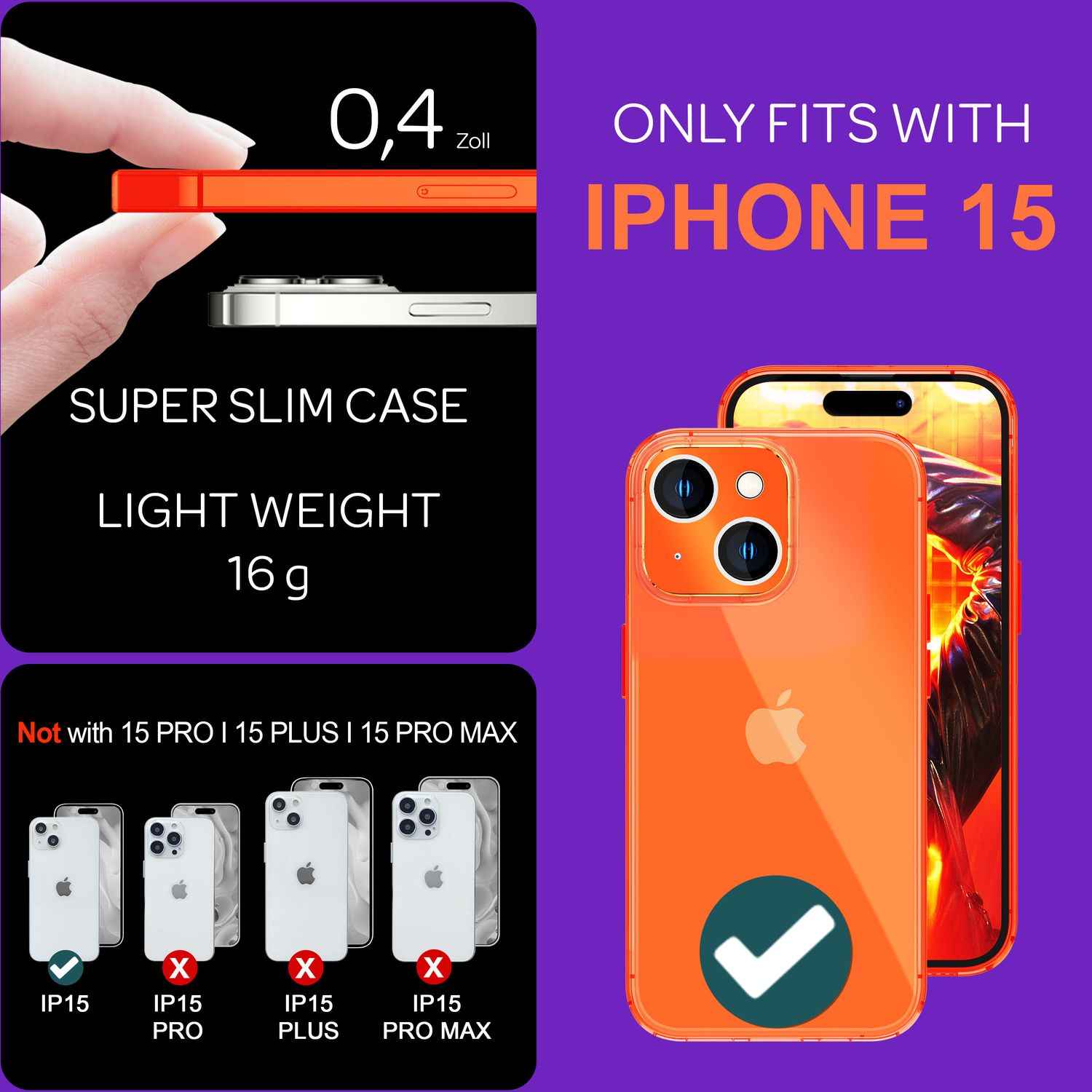 Hülle Neon Klar für iPhone 15 Bunt Leuchtend Silikon Handyhülle Slim Schutz Case