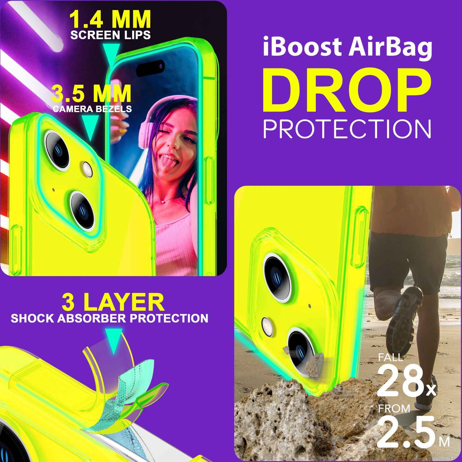 Hülle Neon Klar für iPhone 15 Bunt Leuchtend Silikon Handyhülle Slim Schutz Case