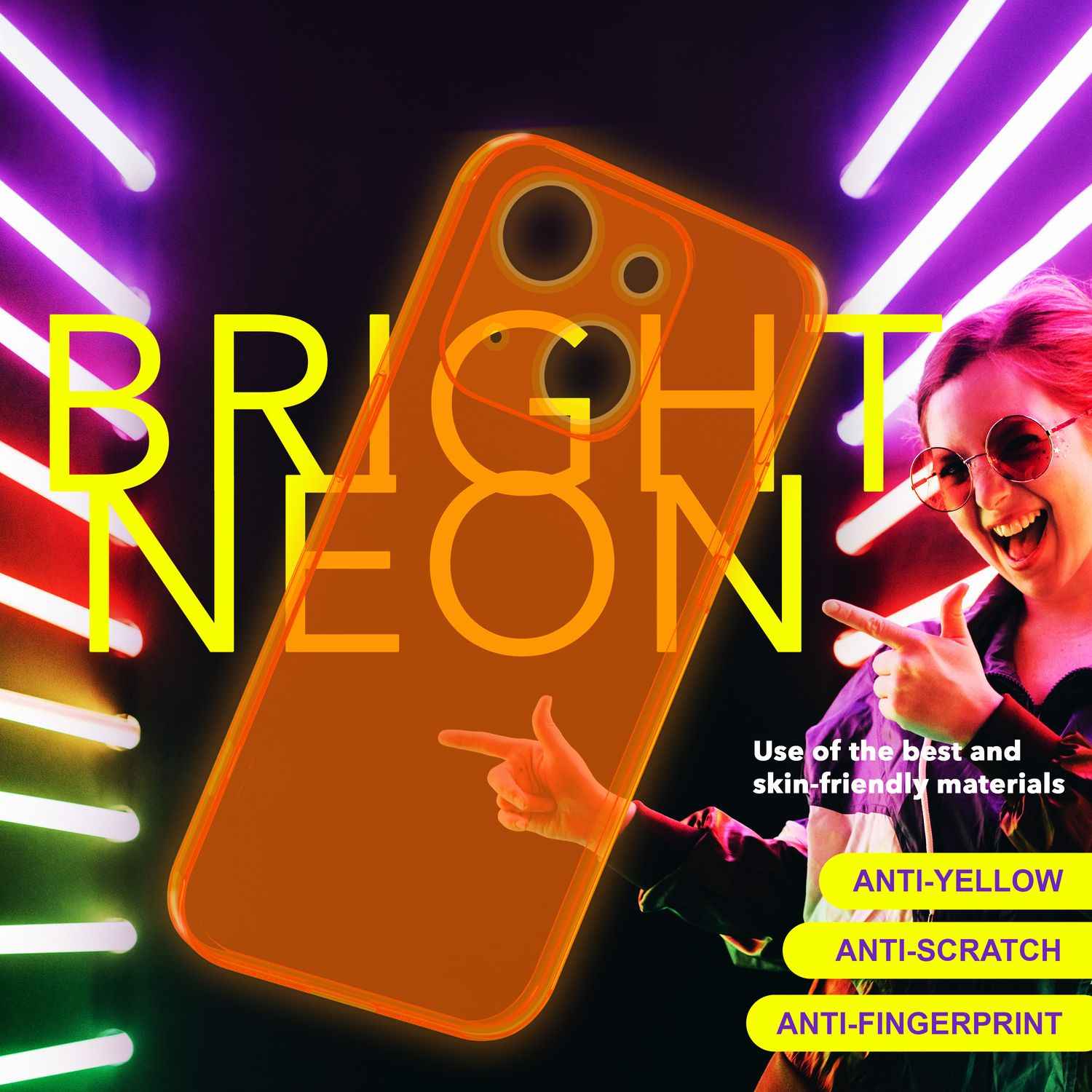 Hülle Neon Klar für iPhone 15 Bunt Leuchtend Silikon Handyhülle Slim Schutz Case