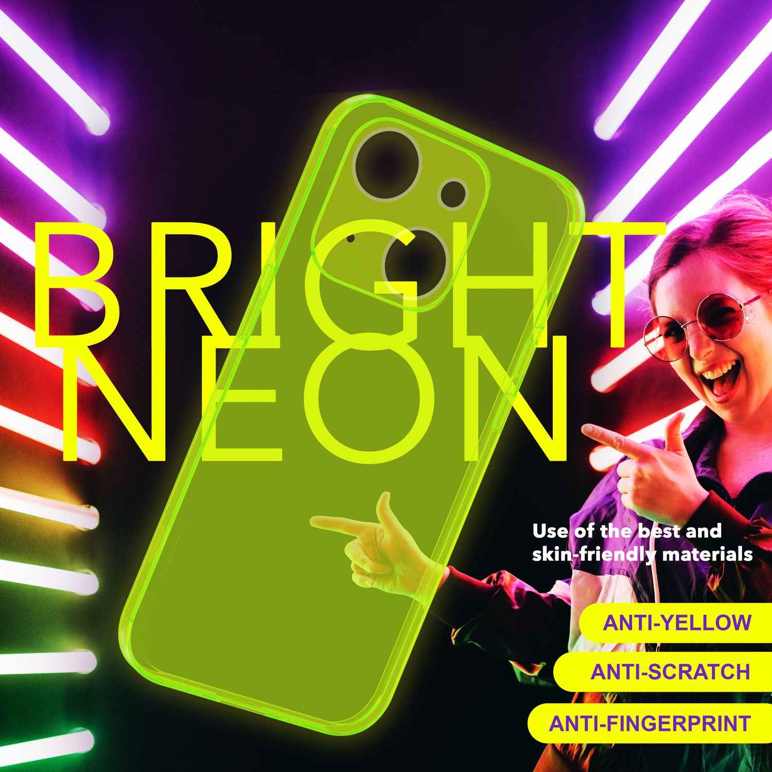 Hülle Neon Klar für iPhone 15 Bunt Leuchtend Silikon Handyhülle Slim Schutz Case