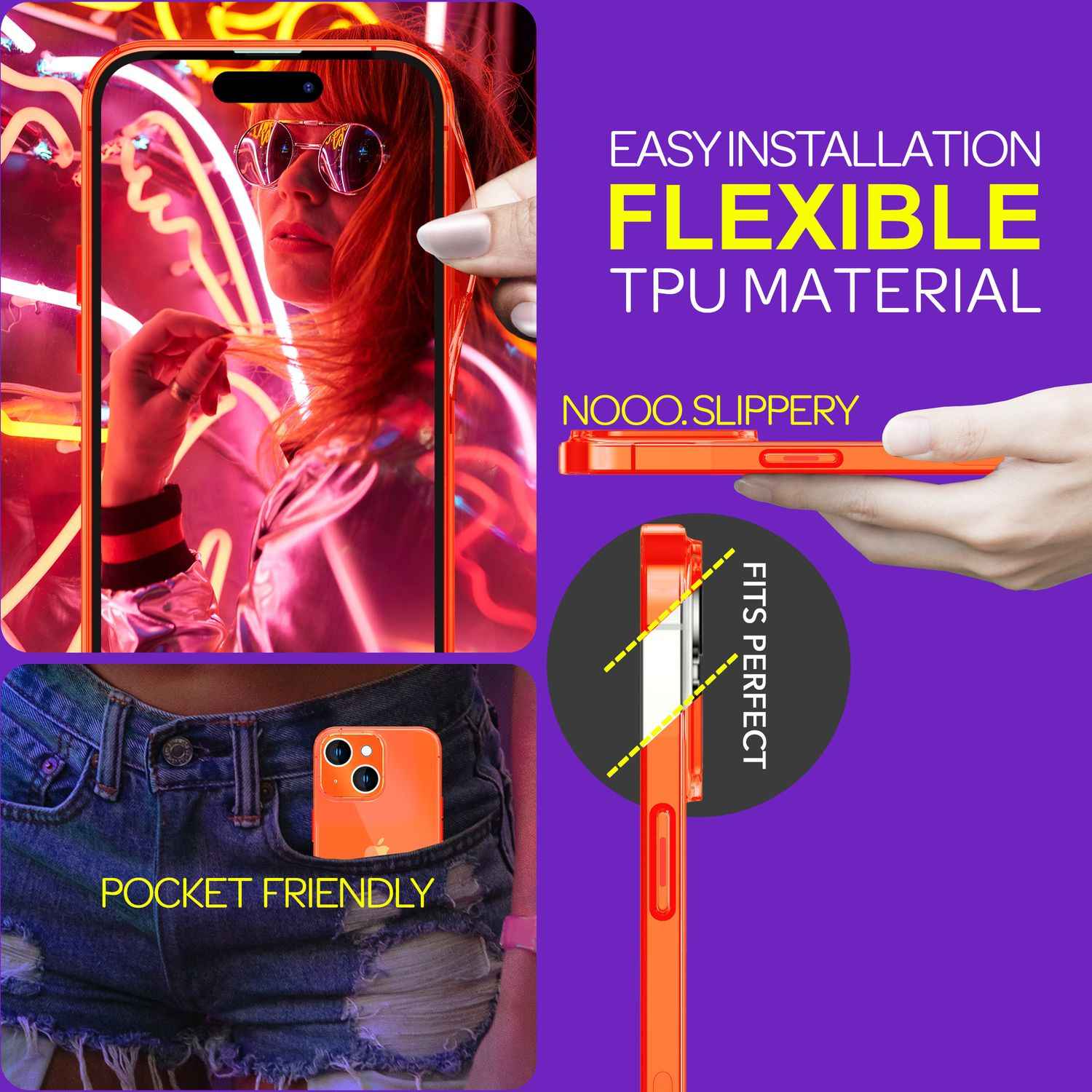 Hülle Neon Klar für iPhone 15 Bunt Leuchtend Silikon Handyhülle Slim Schutz Case