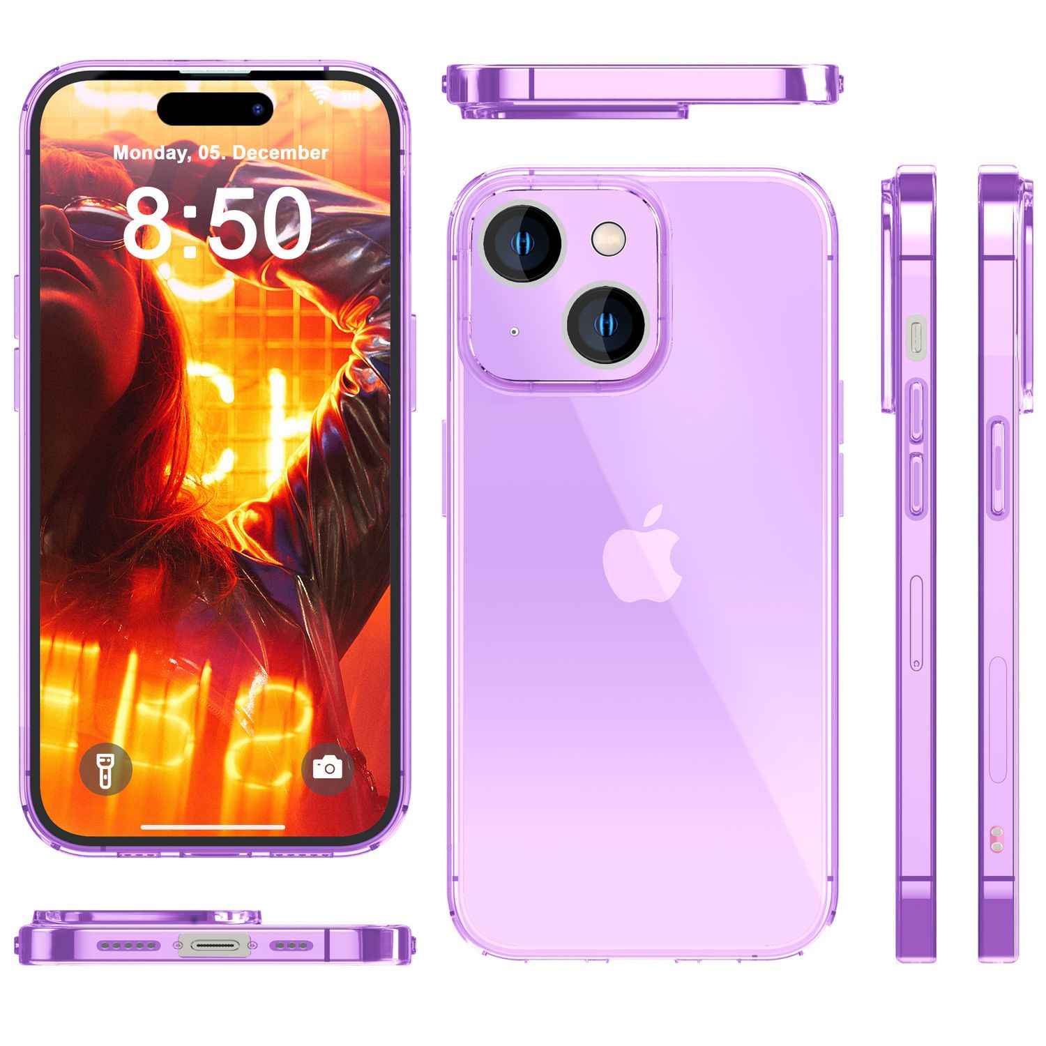 Hülle Neon Klar für iPhone 15 Bunt Leuchtend Silikon Handyhülle Slim Schutz Case