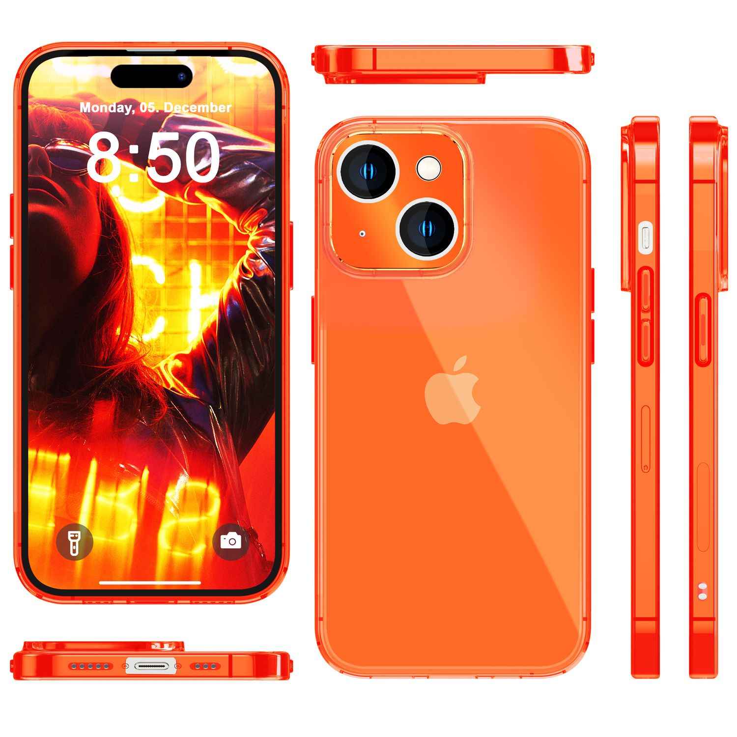 Hülle Neon Klar für iPhone 15 Bunt Leuchtend Silikon Handyhülle Slim Schutz Case