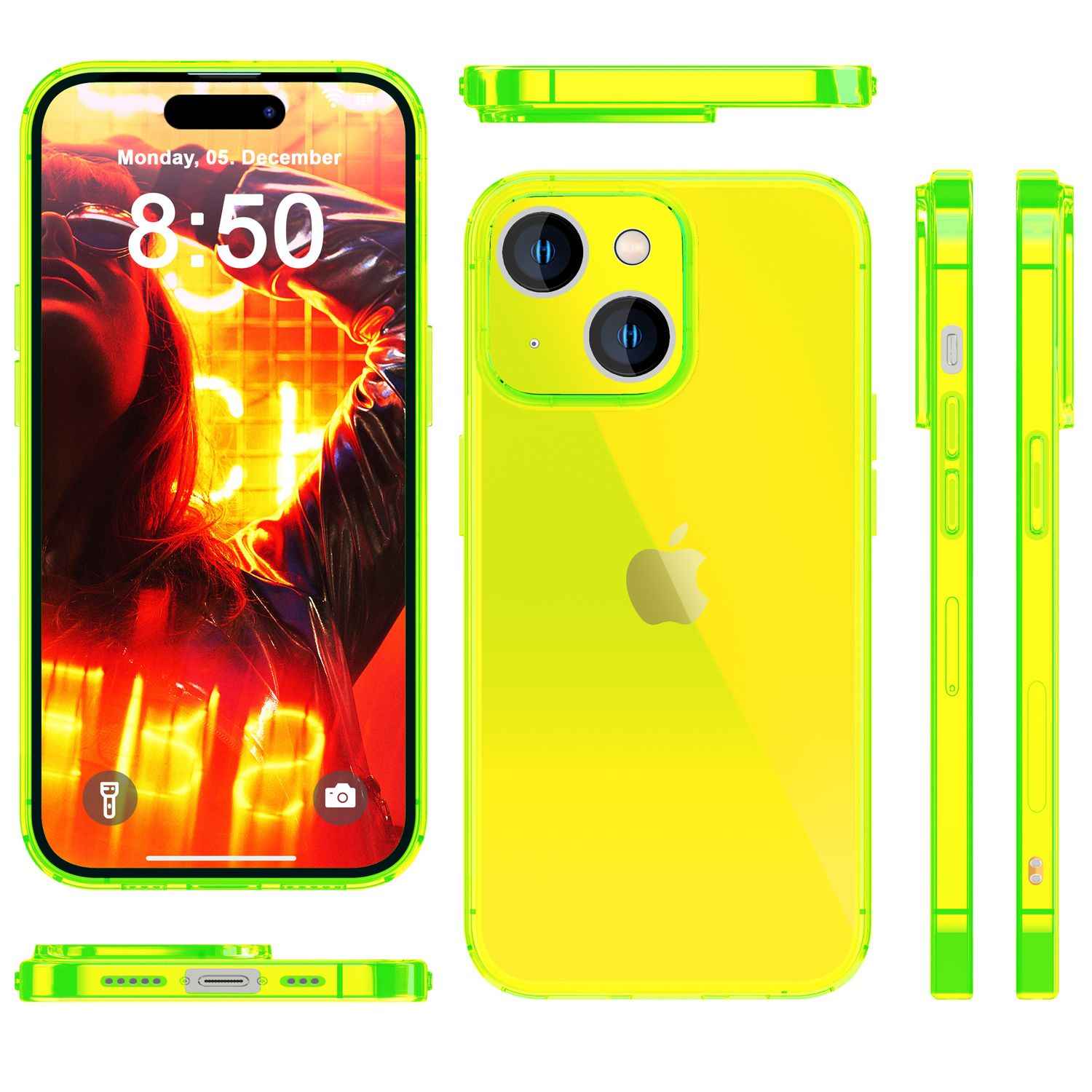 Hülle Neon Klar für iPhone 15 Bunt Leuchtend Silikon Handyhülle Slim Schutz Case
