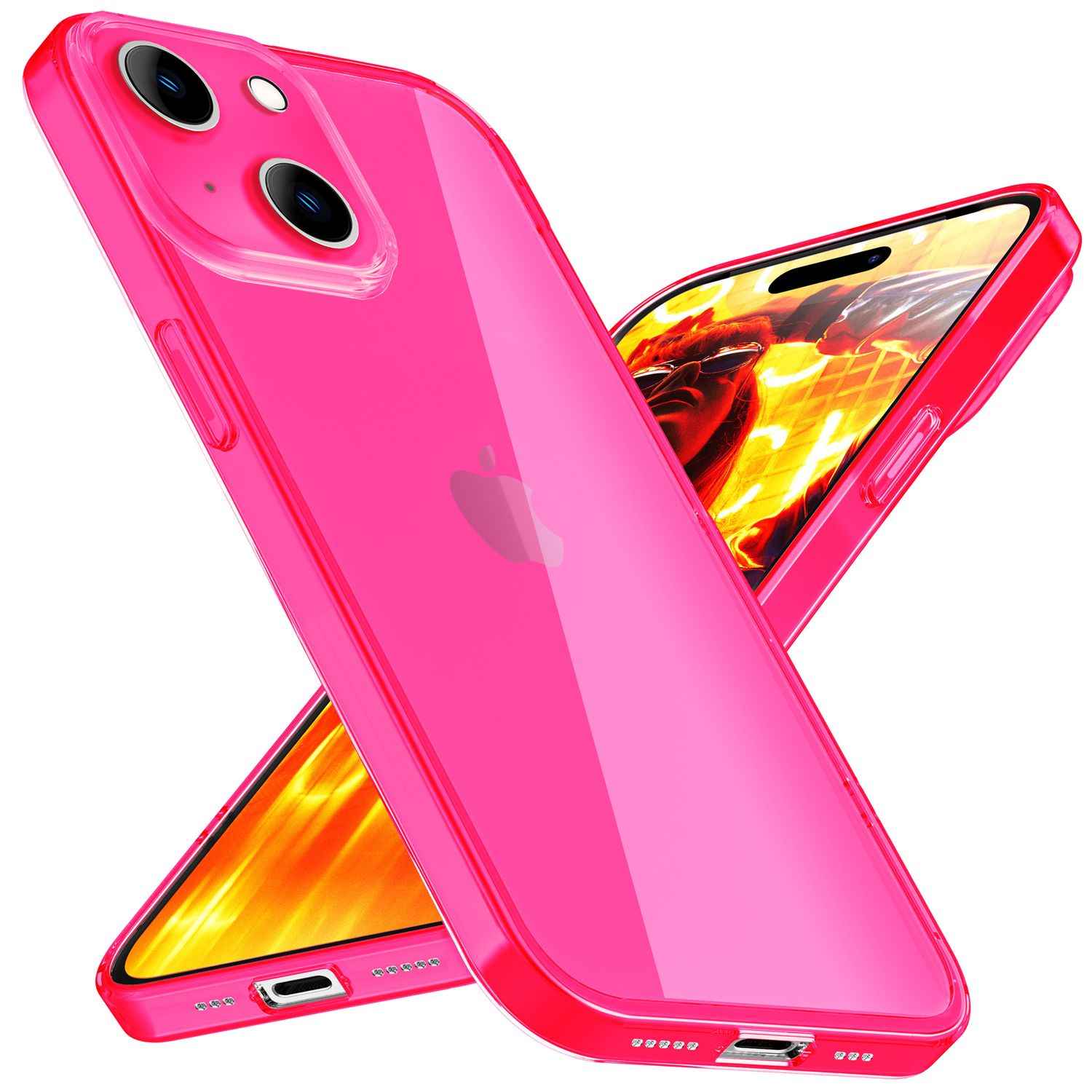 Hülle Neon Klar für iPhone 15 Plus Bunt Leuchtend Silikon Handyhülle Schutz Case