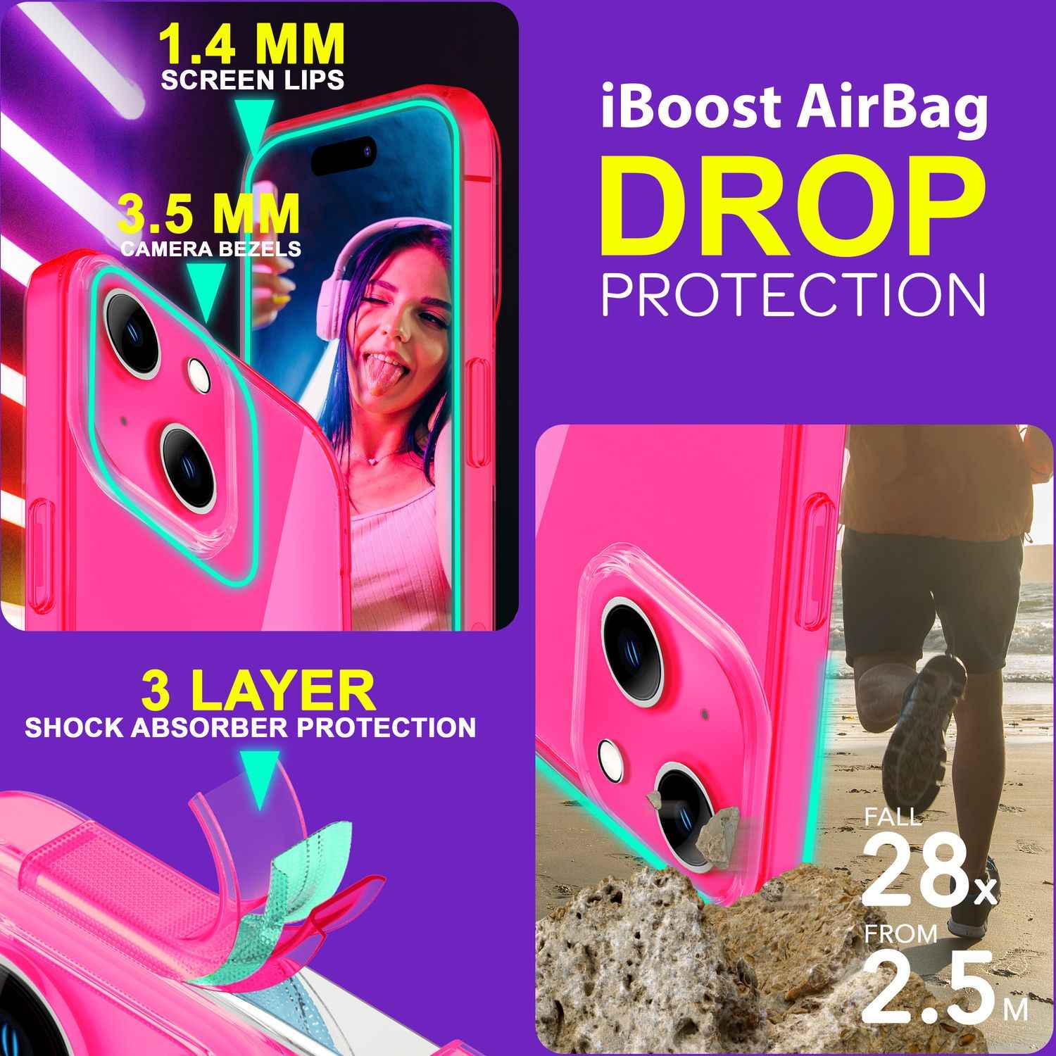 Hülle Neon Klar für iPhone 15 Plus Bunt Leuchtend Silikon Handyhülle Schutz Case