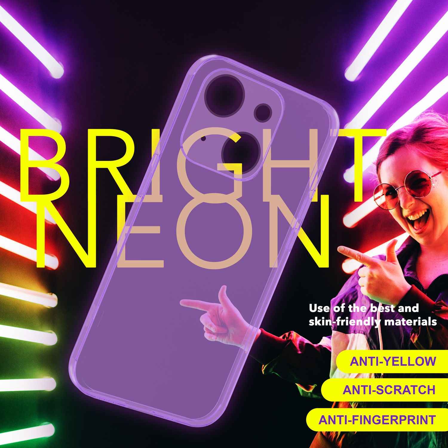 Hülle Neon Klar für iPhone 15 Plus Bunt Leuchtend Silikon Handyhülle Schutz Case