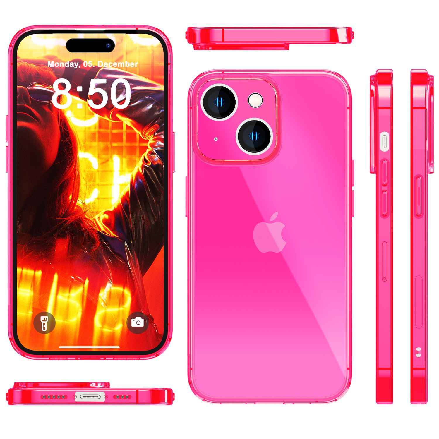 Hülle Neon Klar für iPhone 15 Plus Bunt Leuchtend Silikon Handyhülle Schutz Case