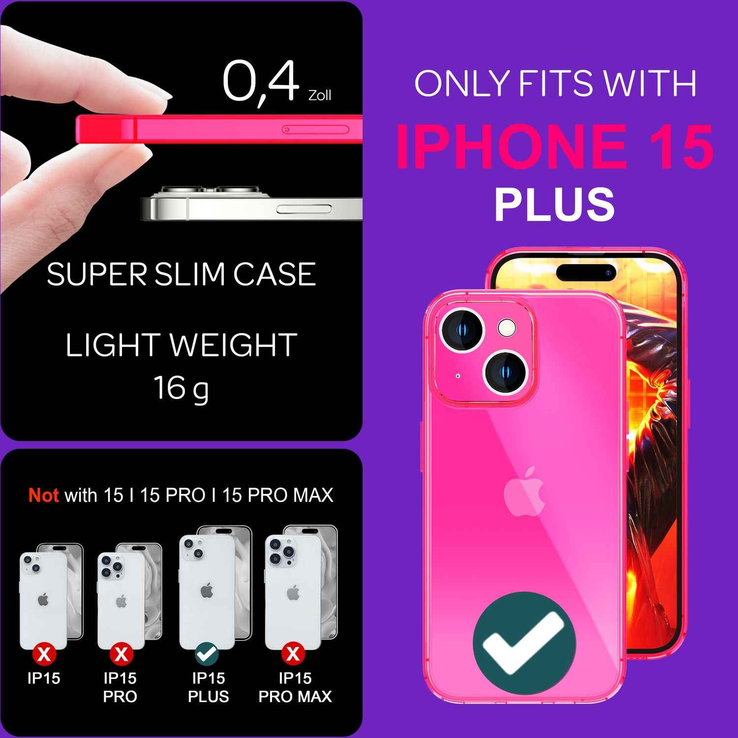 Hülle Neon Klar für iPhone 15 Plus Bunt Leuchtend Silikon Handyhülle Schutz Case
