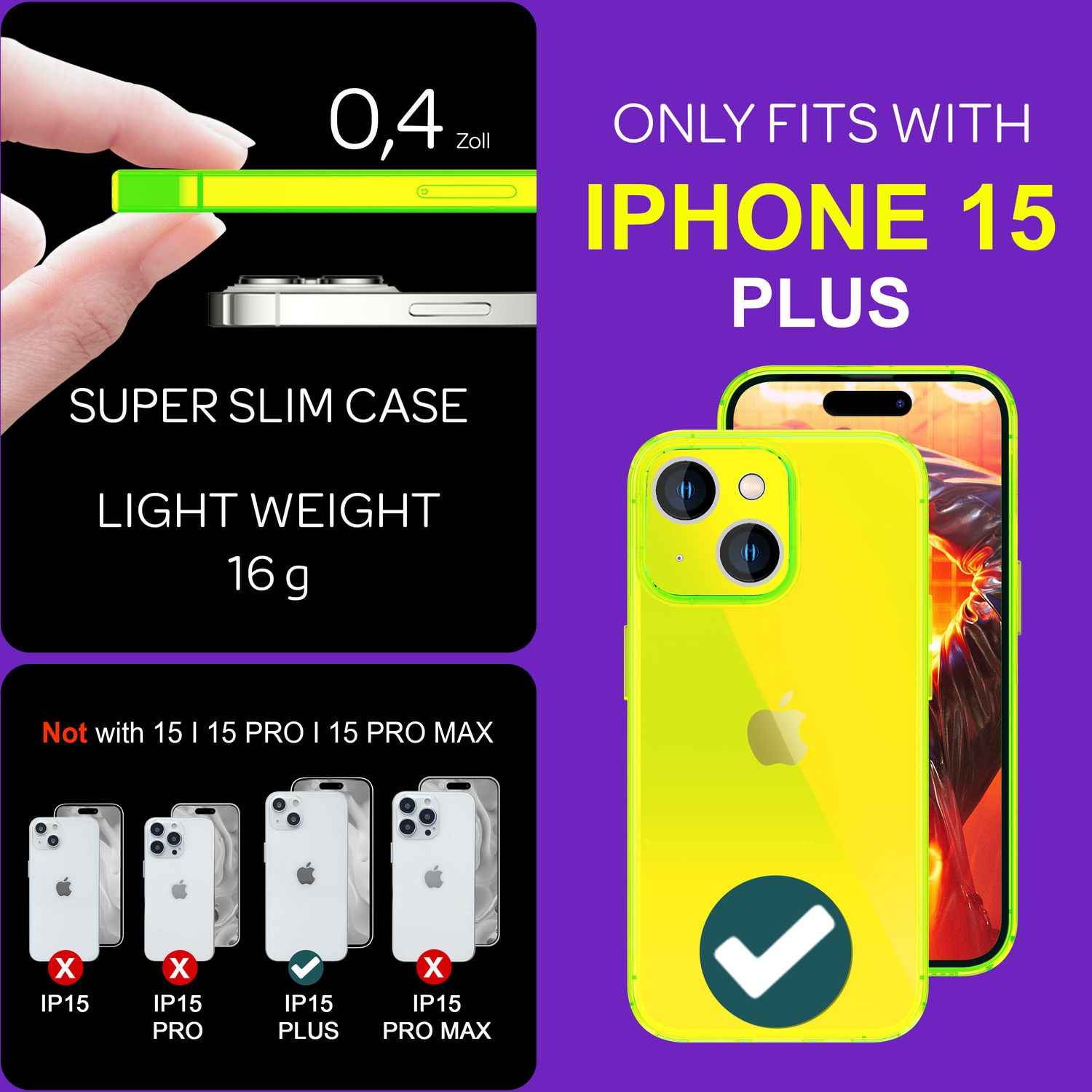 Hülle Neon Klar für iPhone 15 Plus Bunt Leuchtend Silikon Handyhülle Schutz Case
