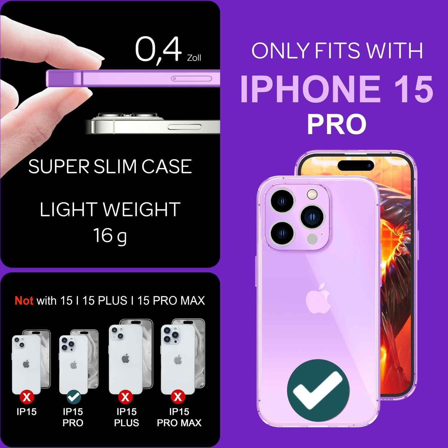 Hülle Neon Klar für iPhone 15 Pro Bunt Leuchtend Silikon Handyhülle Schutz Cover