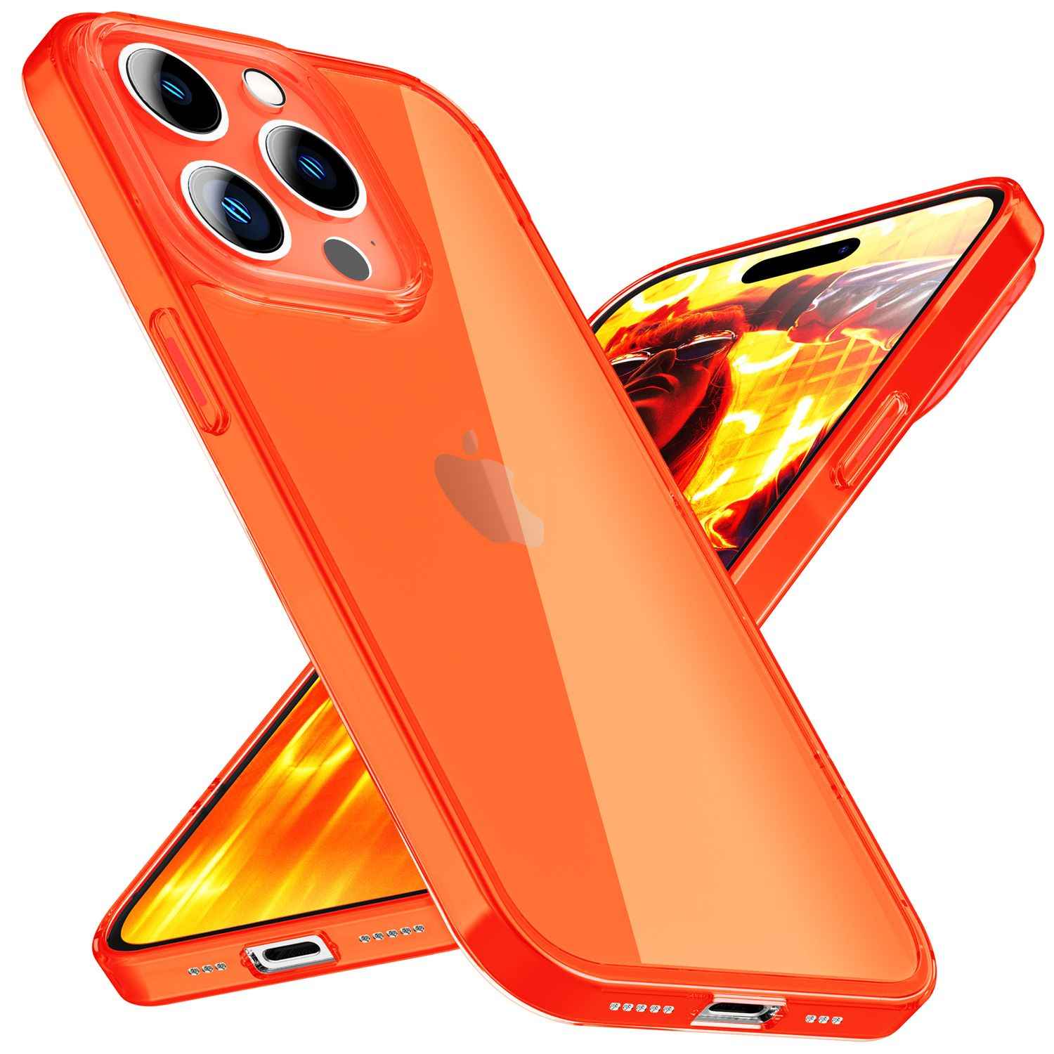 Hülle Neon Klar für iPhone 15 Pro Bunt Leuchtend Silikon Handyhülle Schutz Cover