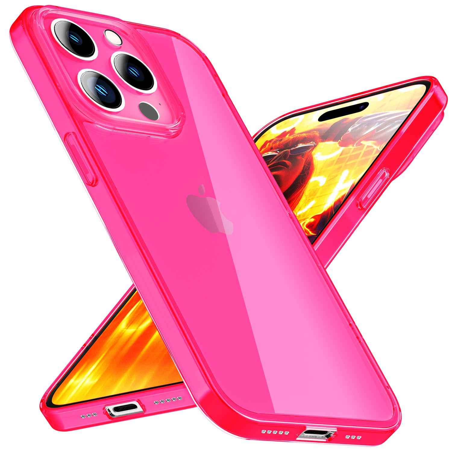 Hülle Neon Klar für iPhone 15 Pro Bunt Leuchtend Silikon Handyhülle Schutz Cover