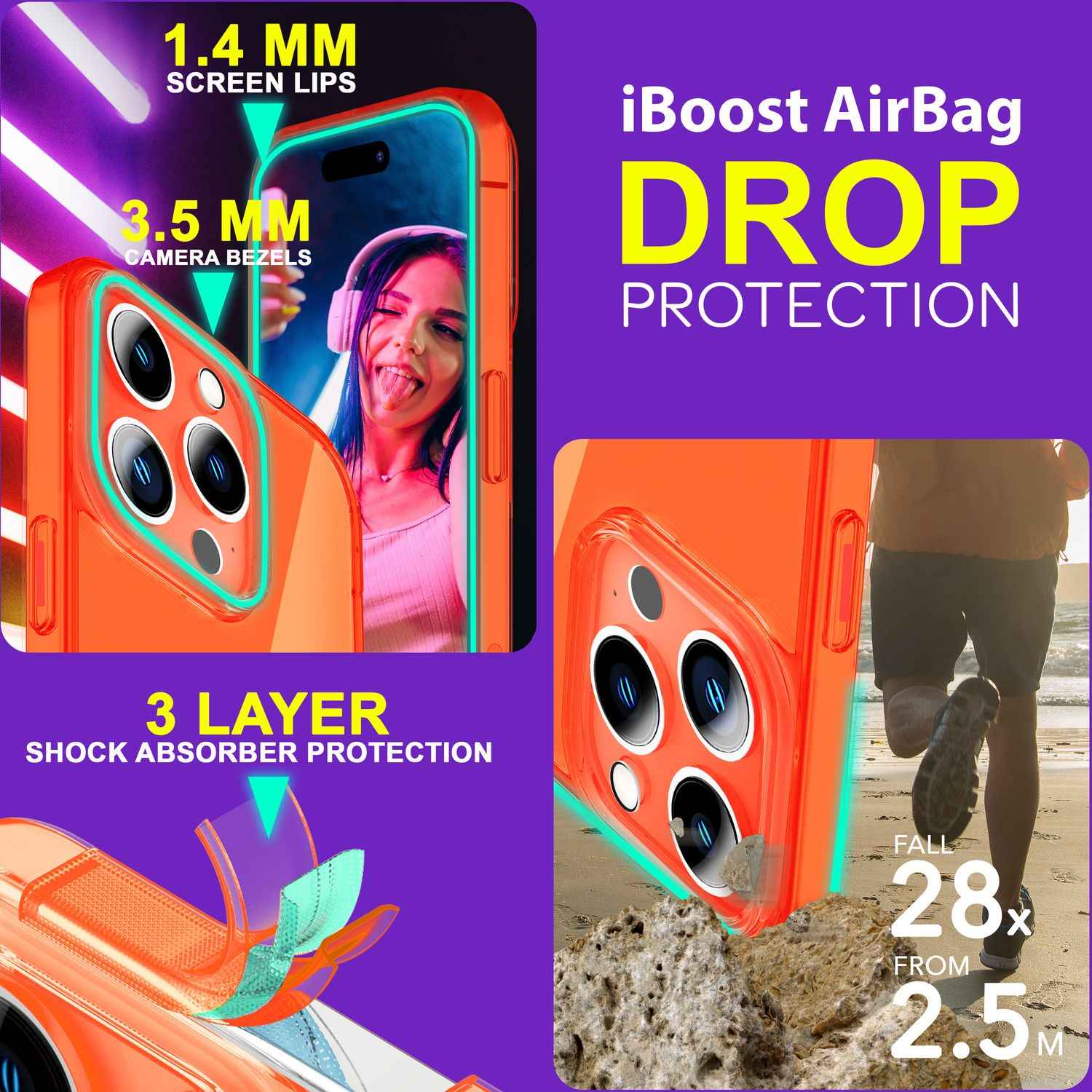 Hülle Neon Klar für iPhone 15 Pro Bunt Leuchtend Silikon Handyhülle Schutz Cover