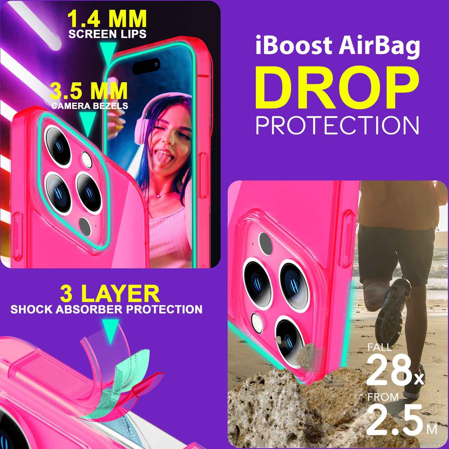 Hülle Neon Klar für iPhone 15 Pro Bunt Leuchtend Silikon Handyhülle Schutz Cover