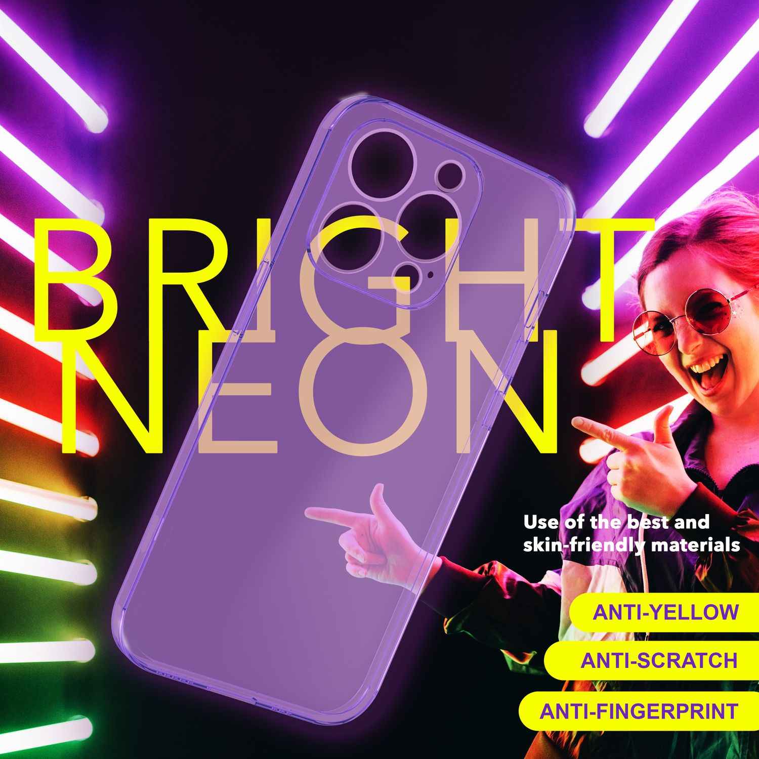 Hülle Neon Klar für iPhone 15 Pro Bunt Leuchtend Silikon Handyhülle Schutz Cover