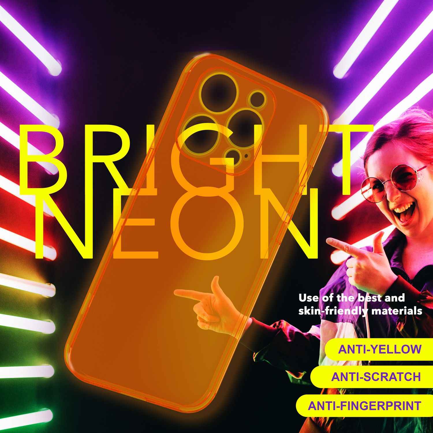 Hülle Neon Klar für iPhone 15 Pro Bunt Leuchtend Silikon Handyhülle Schutz Cover
