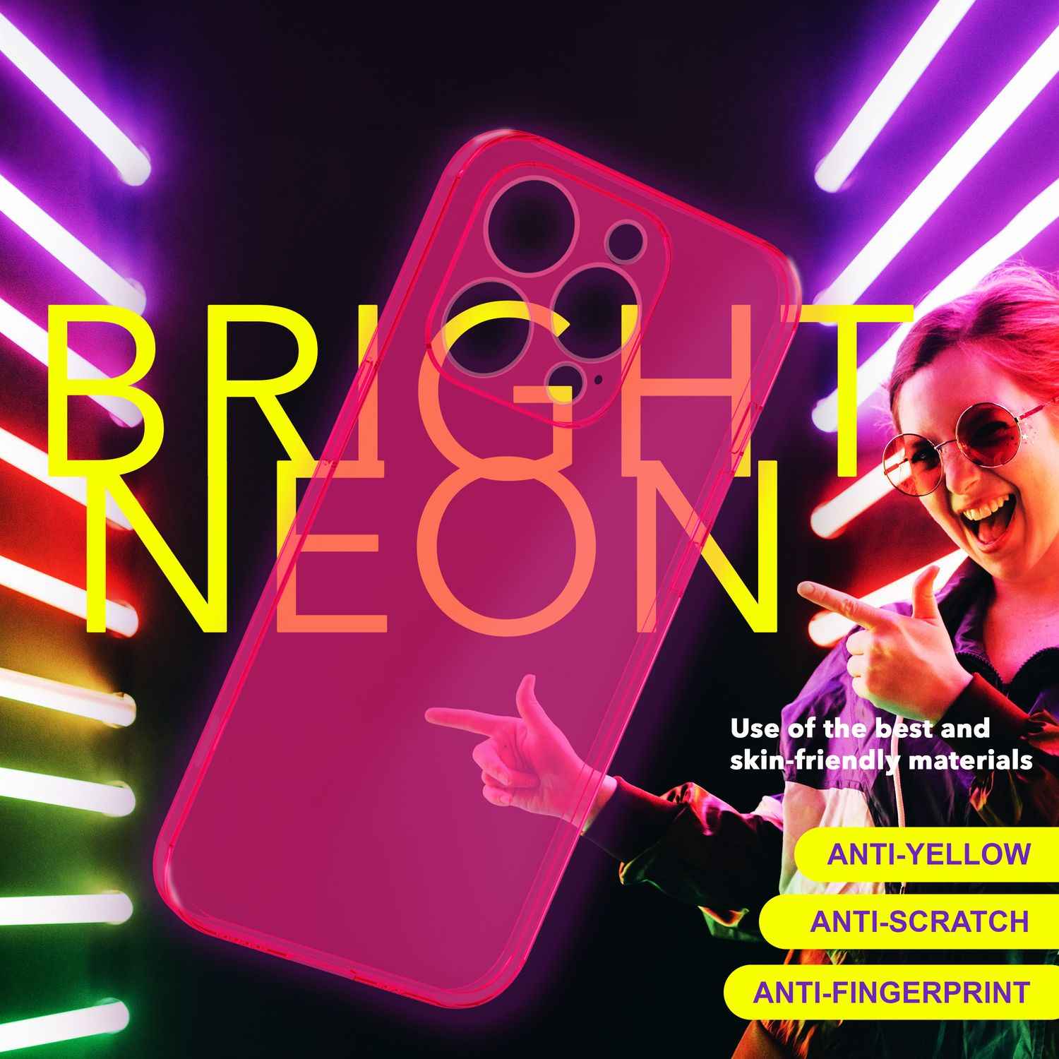 Hülle Neon Klar für iPhone 15 Pro Bunt Leuchtend Silikon Handyhülle Schutz Cover