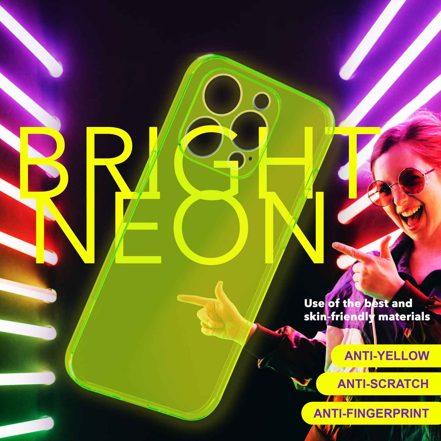 Hülle Neon Klar für iPhone 15 Pro Bunt Leuchtend Silikon Handyhülle Schutz Cover