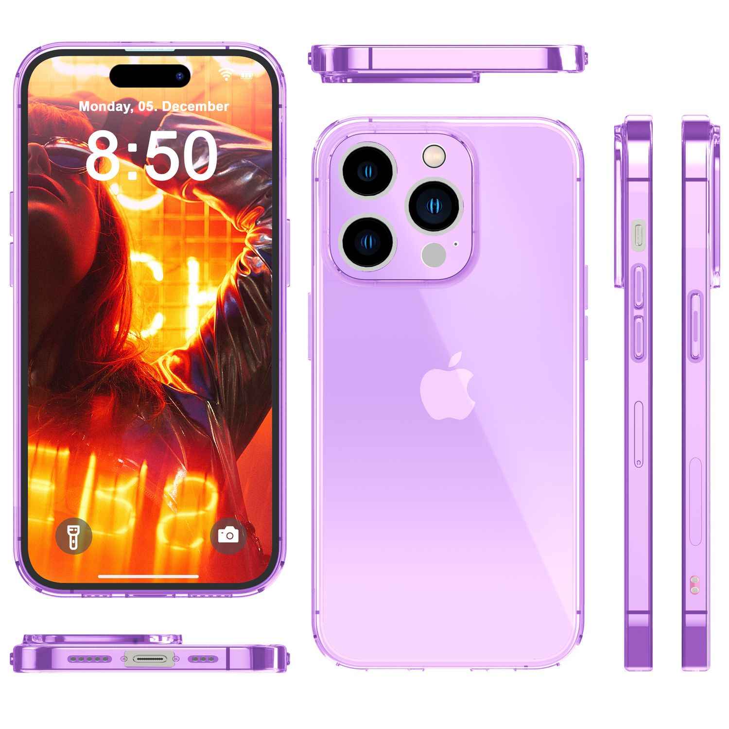 Hülle Neon Klar für iPhone 15 Pro Bunt Leuchtend Silikon Handyhülle Schutz Cover