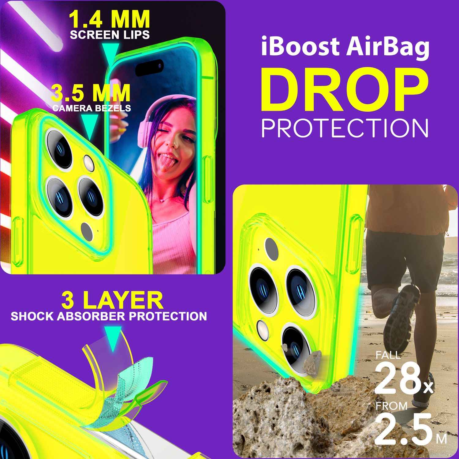 Hülle Neon Klar für iPhone 15 Pro Max Bunt Leuchtend Silikon Handyhülle TPU Case
