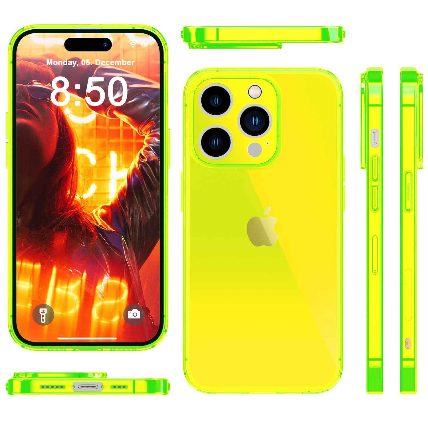 Hülle Neon Klar für iPhone 15 Pro Max Bunt Leuchtend Silikon Handyhülle TPU Case