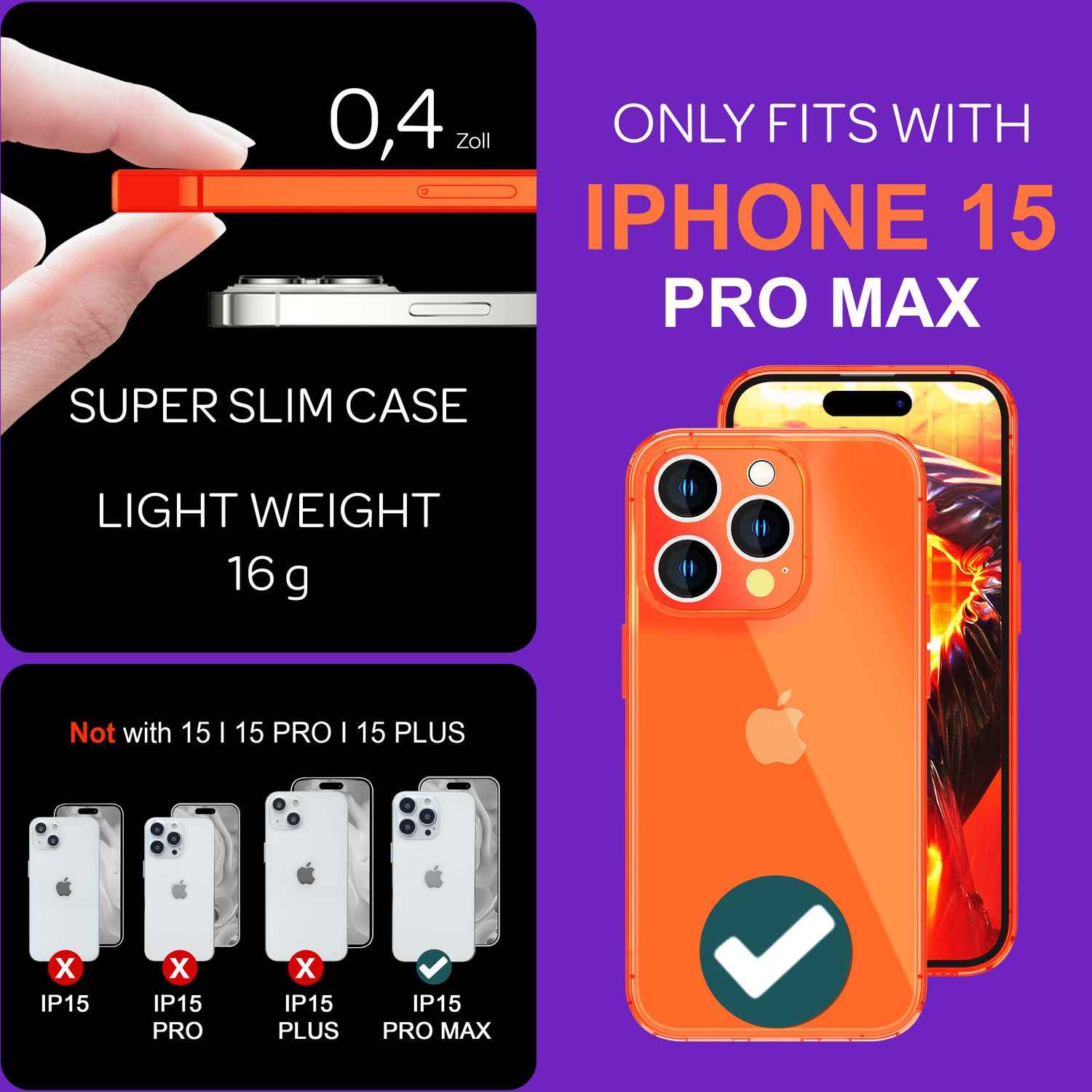 Hülle Neon Klar für iPhone 15 Pro Max Bunt Leuchtend Silikon Handyhülle TPU Case