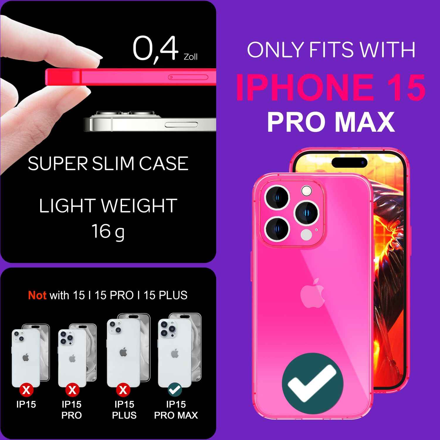 Hülle Neon Klar für iPhone 15 Pro Max Bunt Leuchtend Silikon Handyhülle TPU Case