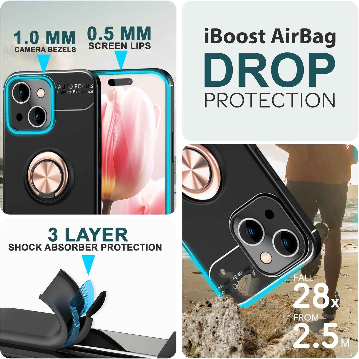 Hülle mit Ring für iPhone 15 Plus Silikon Handyhülle Case Schutz Cover Ringhülle